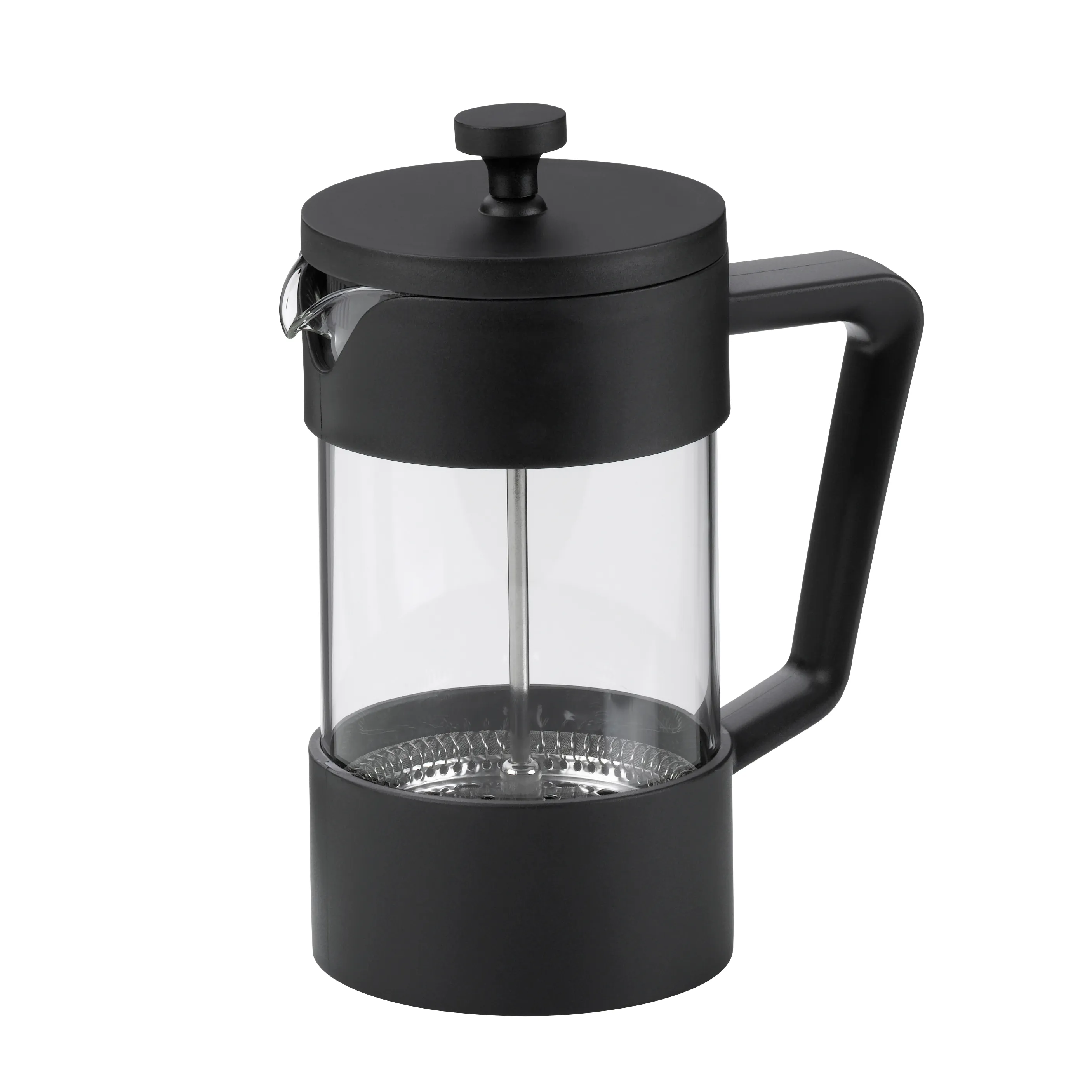 Pressekannen Kaffeekanne mit Glaskammer Schwarze Pressekannen-Kaffeekanne mit transparentem Glaskörper, Metallfilter und Kunststoffgriffen
