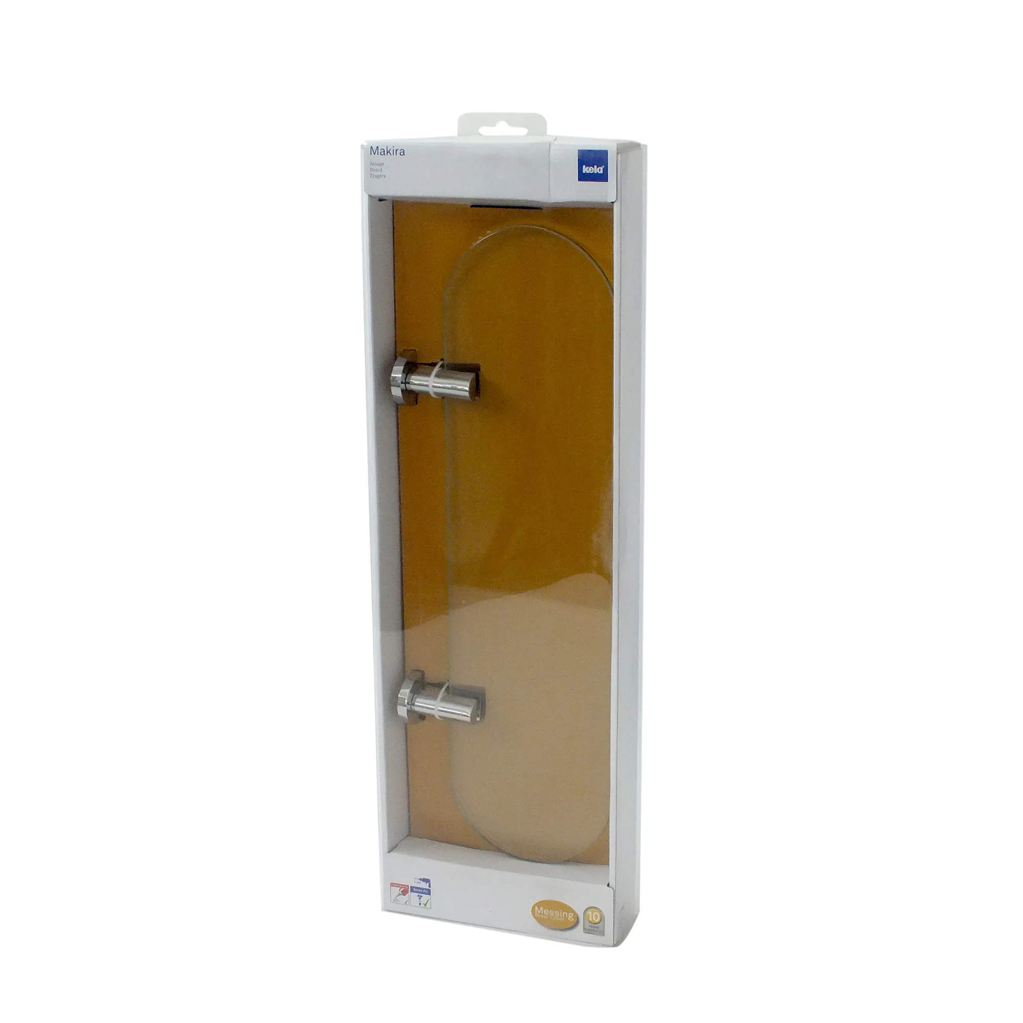 Miroir mural Makira en emballage carton, deux miroirs ronds en tons marron et beige avec supports métalliques