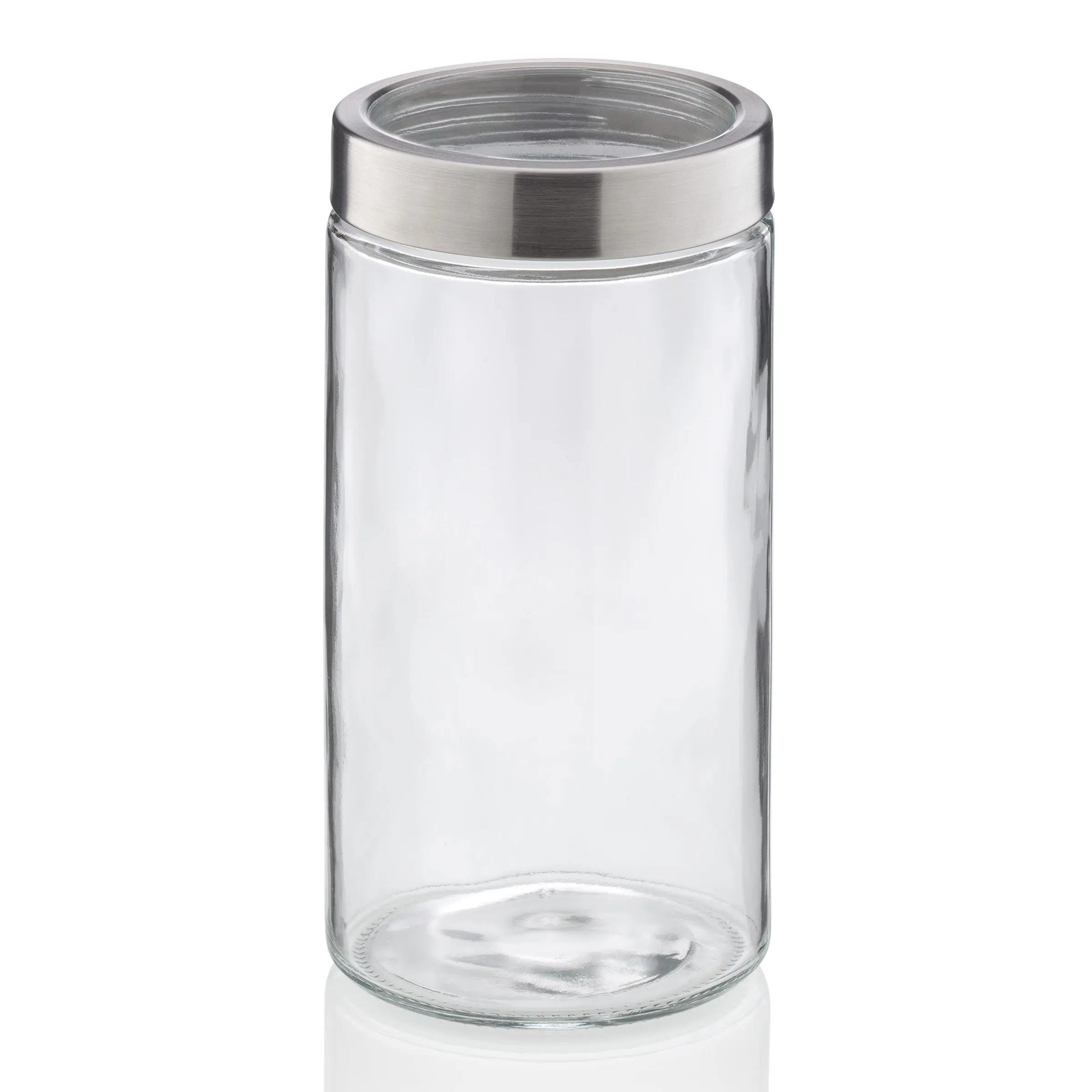 Glasdose mit Schraubdeckel - Aufbewahrungsglas Transparentes Glasgefäß mit metallischem Schraubdeckel aus Edelstahl, zylindrische Form, leer