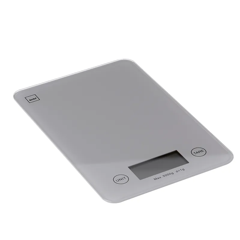 Digitale Küchenwaage - Elektronische Waage 5kg Digitale Küchenwaage aus grauem Kunststoff mit LCD-Display, TARE- und UNIT-Taste, maximal 5000g Gewichtskapazität