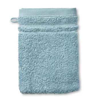 Hellblaues Waschlappen aus Frottee mit gerafften Texturflächen und Aufhängerschlaufe