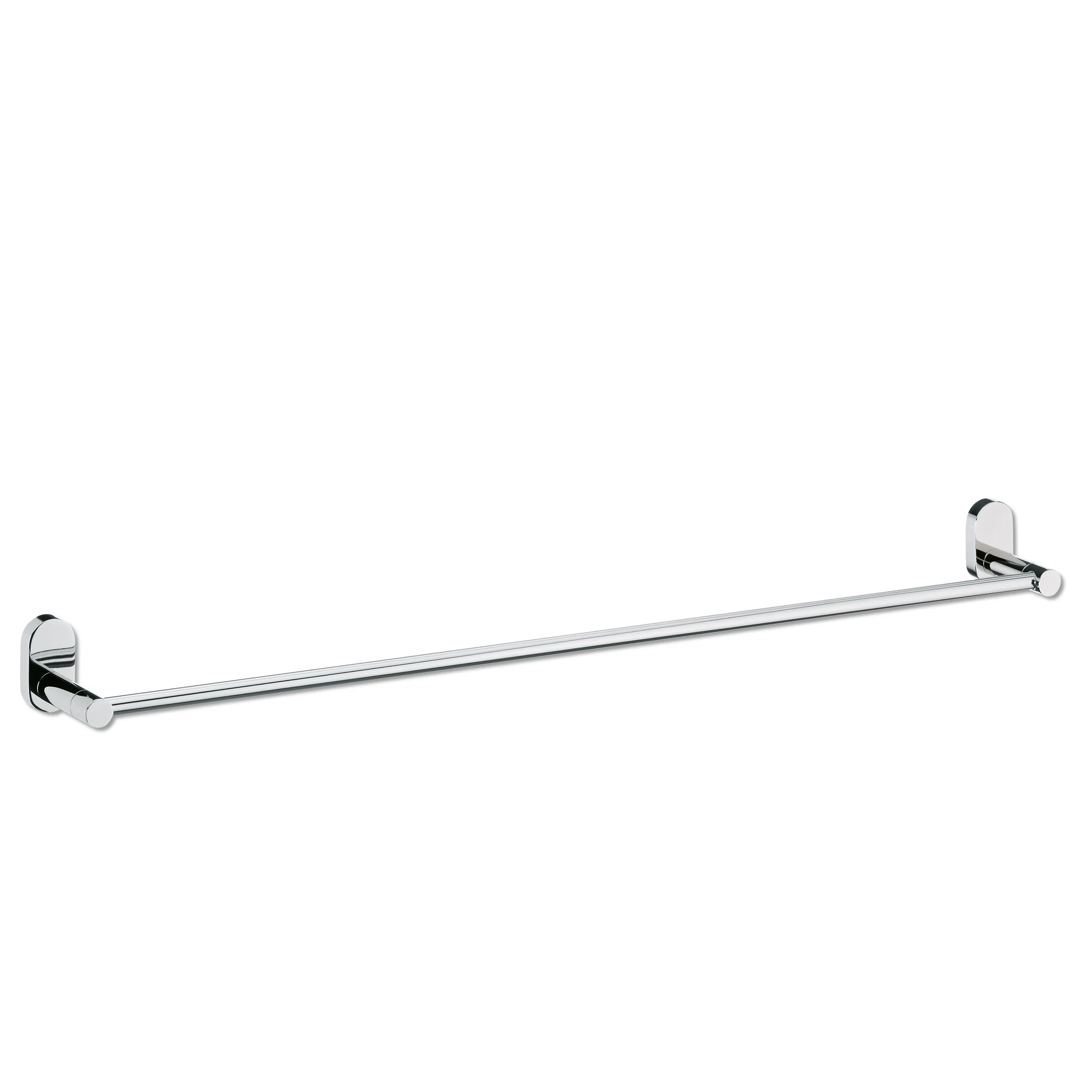 Verchromte Handtuchstange an weißem Hintergrund, modernes Badezimmeraccessoire mit glänzender Oberfläche und eleganten Wandhalterungen