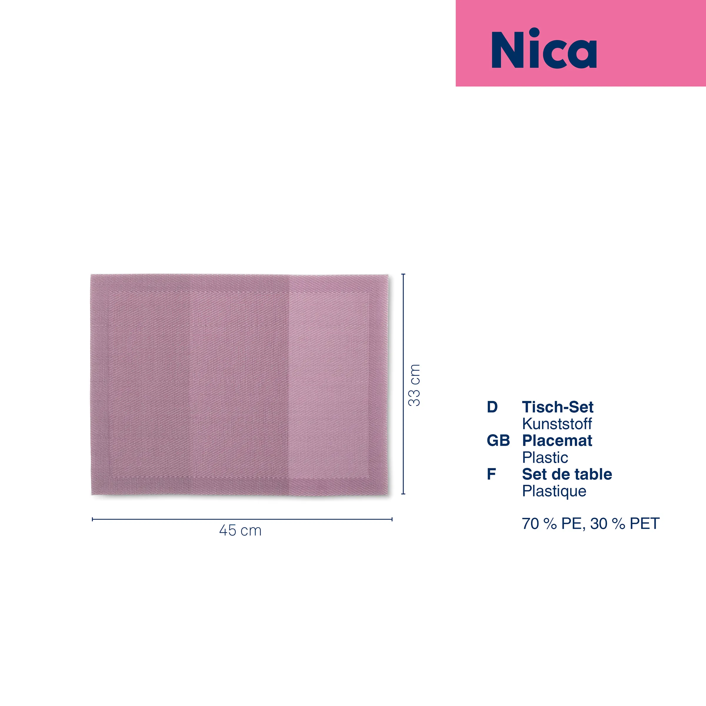 Rosa Platzset aus Kunststoff von Nica, 45x33 cm, 70% PE und 30% PET Material
