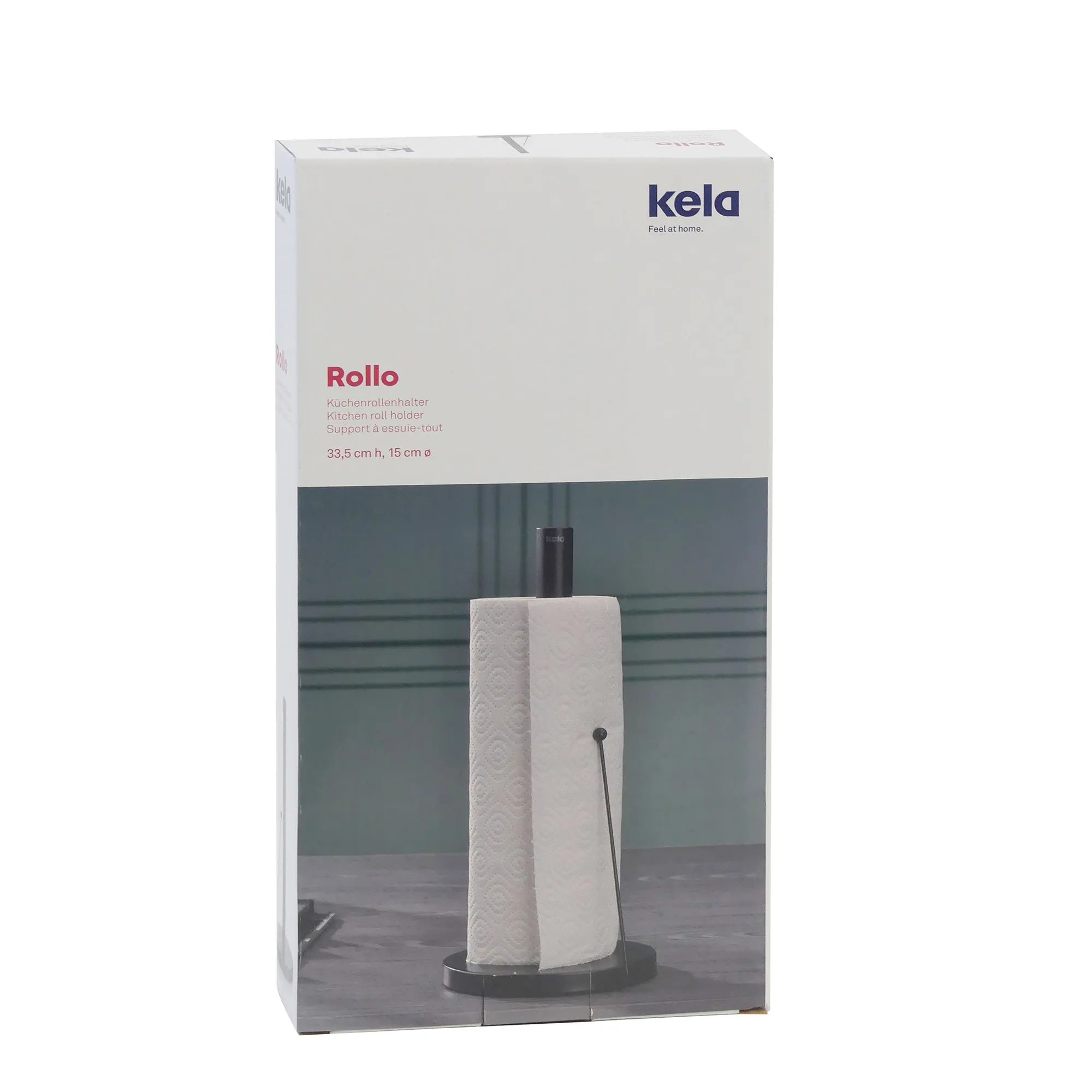 Kela Rollo Küchenrollenhalter - eleganter Papierrollenständer Kela Rollo Küchenrollenhalter in Schwarz mit weißer Küchenrolle, 33,5 cm Höhe, 15 cm Durchmesser
