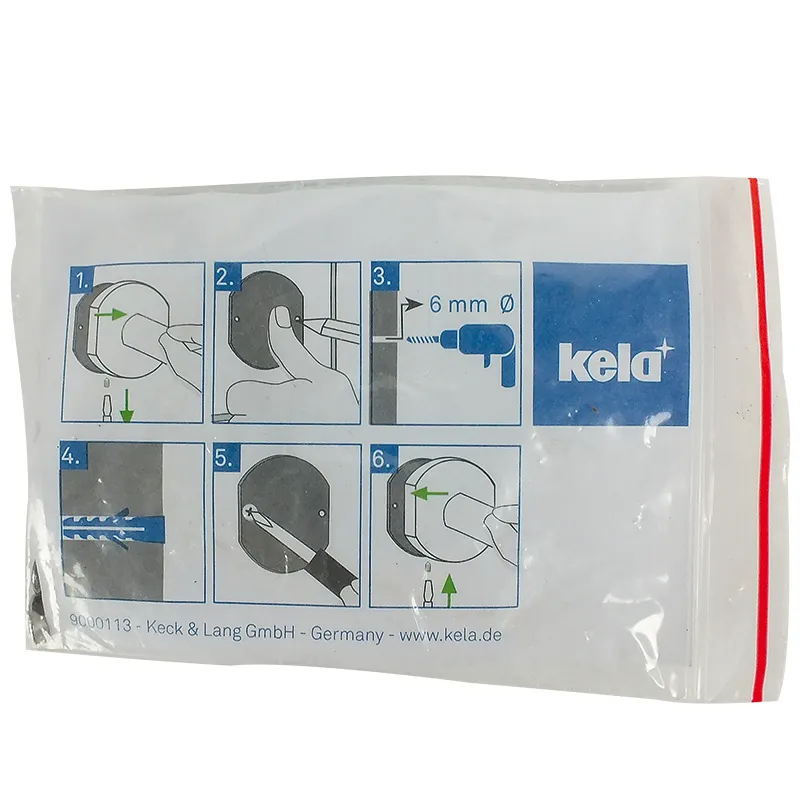 Kela Montageanleitung Wandbefestigung - 6-Schritte Installationsanleitung mit Bohrschablone Kela Montageanleitung mit 6 Schritten für Bohren und Befestigung, 6mm Bohrer, Kunststoffverpackung