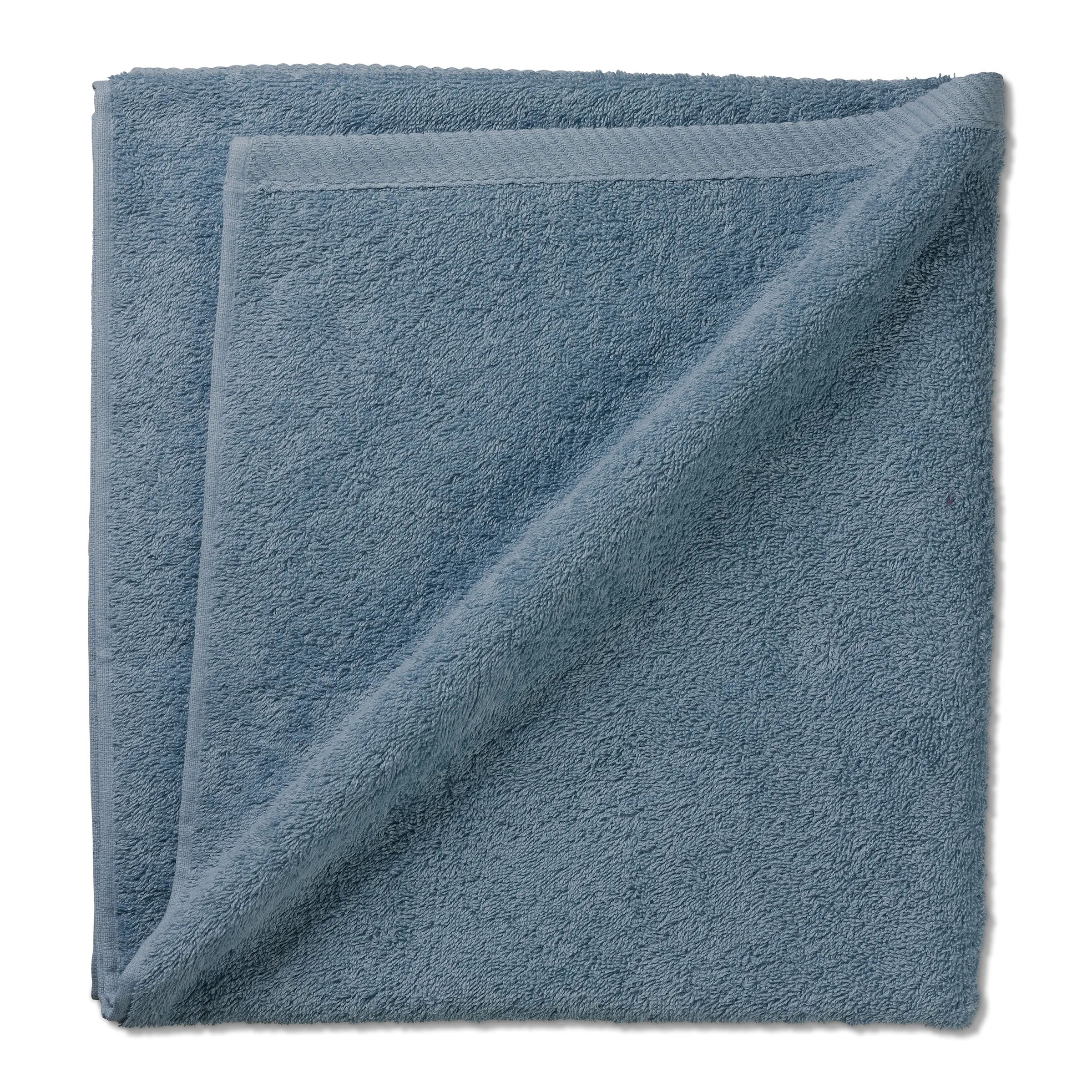 Weiches Frottee Handtuch in Blaugrau - Premium Badtuch Blaugraues Handtuch aus Frottee, sorgfältig gefaltet und mit sichtbarer Textur, ideal für Bad und Wellness