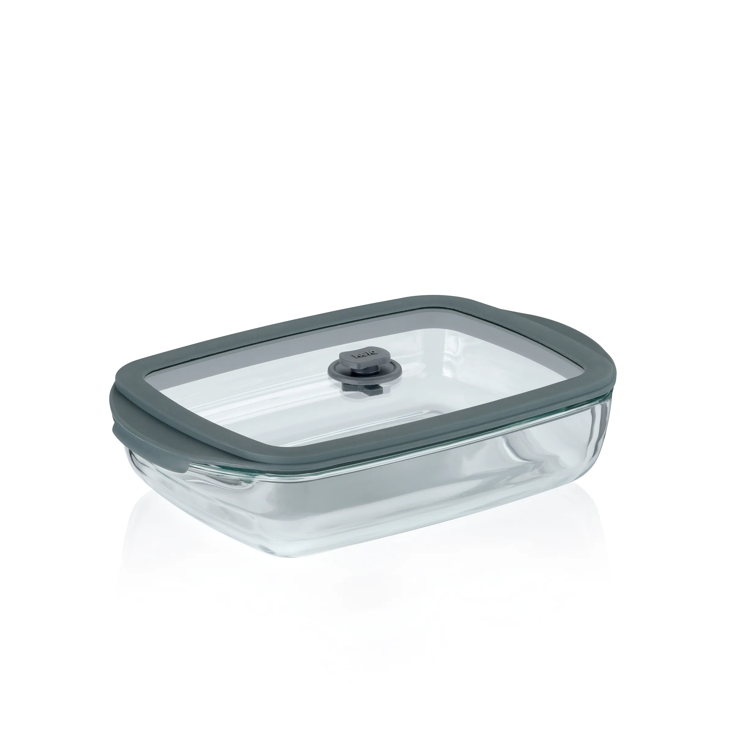 Glas-Frischhaltedose mit Deckel - Luftdichte Aufbewahrungsbox für Lebensmittel Rechteckige Glas-Frischhaltedose mit grauem Deckel und Ventil, transparente Aufbewahrungsbox