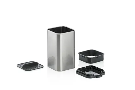 Edelstahl Mülleimer modular mit Trennbehältern Modularer Mülleimer aus Edelstahl mit abnehmbaren Behältern und Zubehör für Mülltrennung