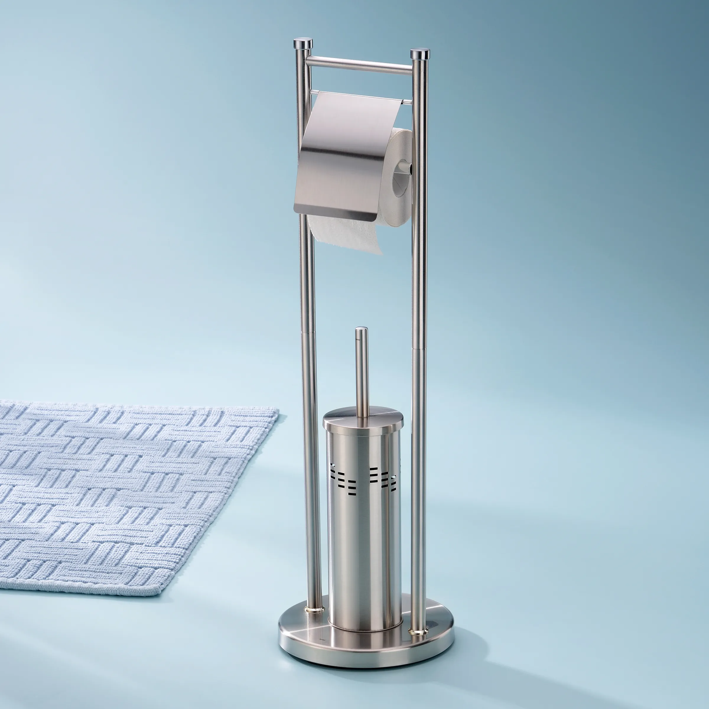 WC-Garnitur Edelstahl Toilettenbutler mit Toilettenpapierhalter und Klobürste Freistehender Toilettenbutler aus Edelstahl mit WC-Bürste, Toilettenpapierhalter und Ersatzrollenhalter