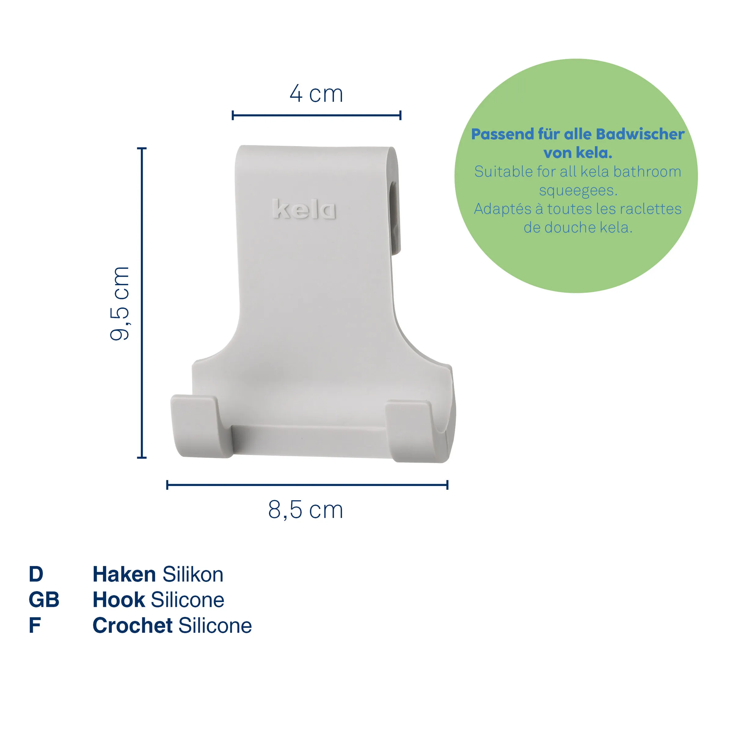 Weiße Silikon-Halterung für Duschkopf von kela mit Maßen 8,5 cm Breite und 9,5 cm Höhe