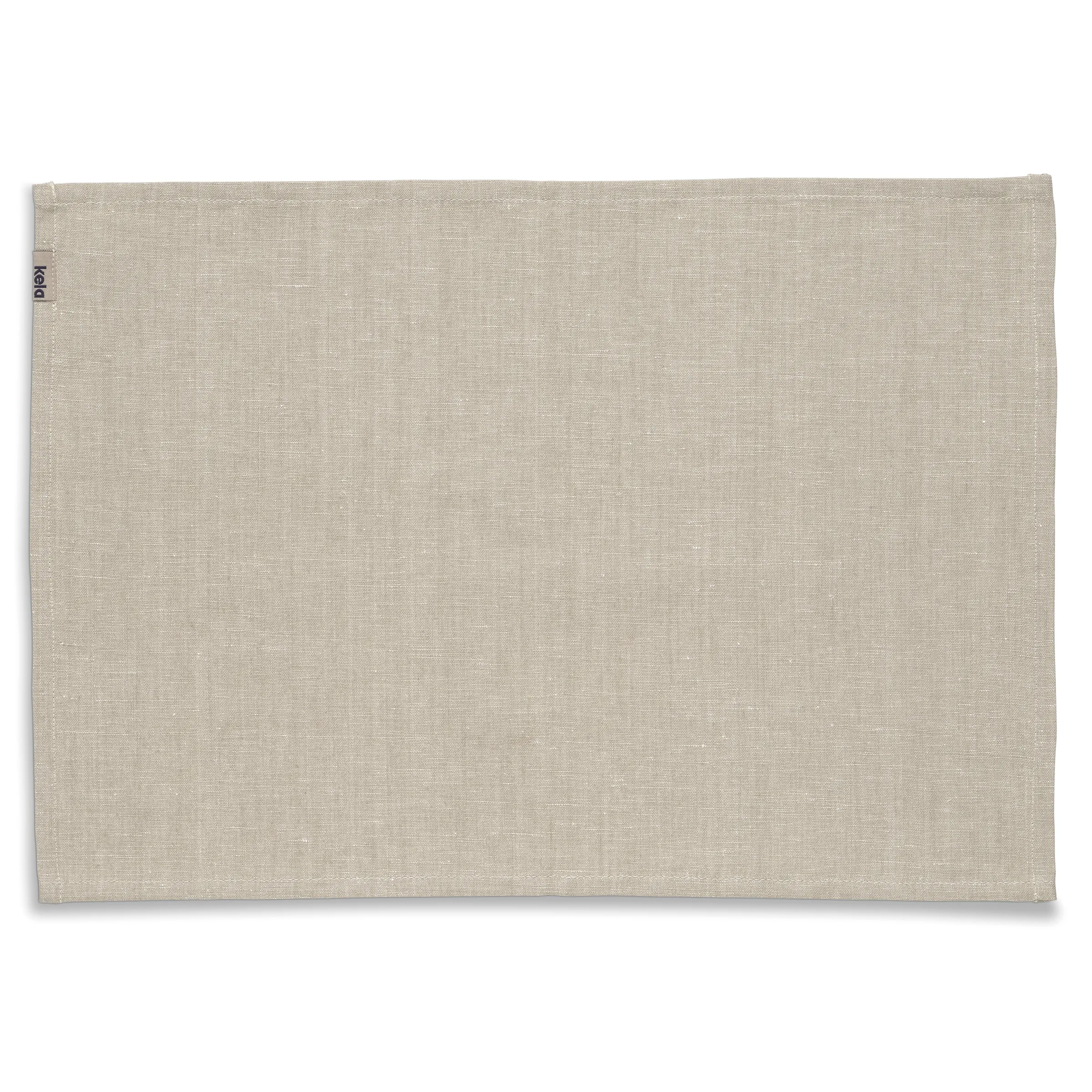 Beige Leinentischset aus natürlicher Baumwolle mit feiner Webstruktur und dunkelbrauner Einfassung.