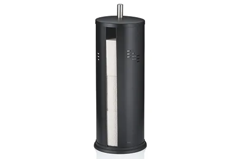 Küchenrollenhalter schwarz - Papierrollenhalter freistehend mit Sichtfenster Schwarzer zylindrischer Küchenrollenhalter aus Metall mit seitlichem Sichtfenster und Griff