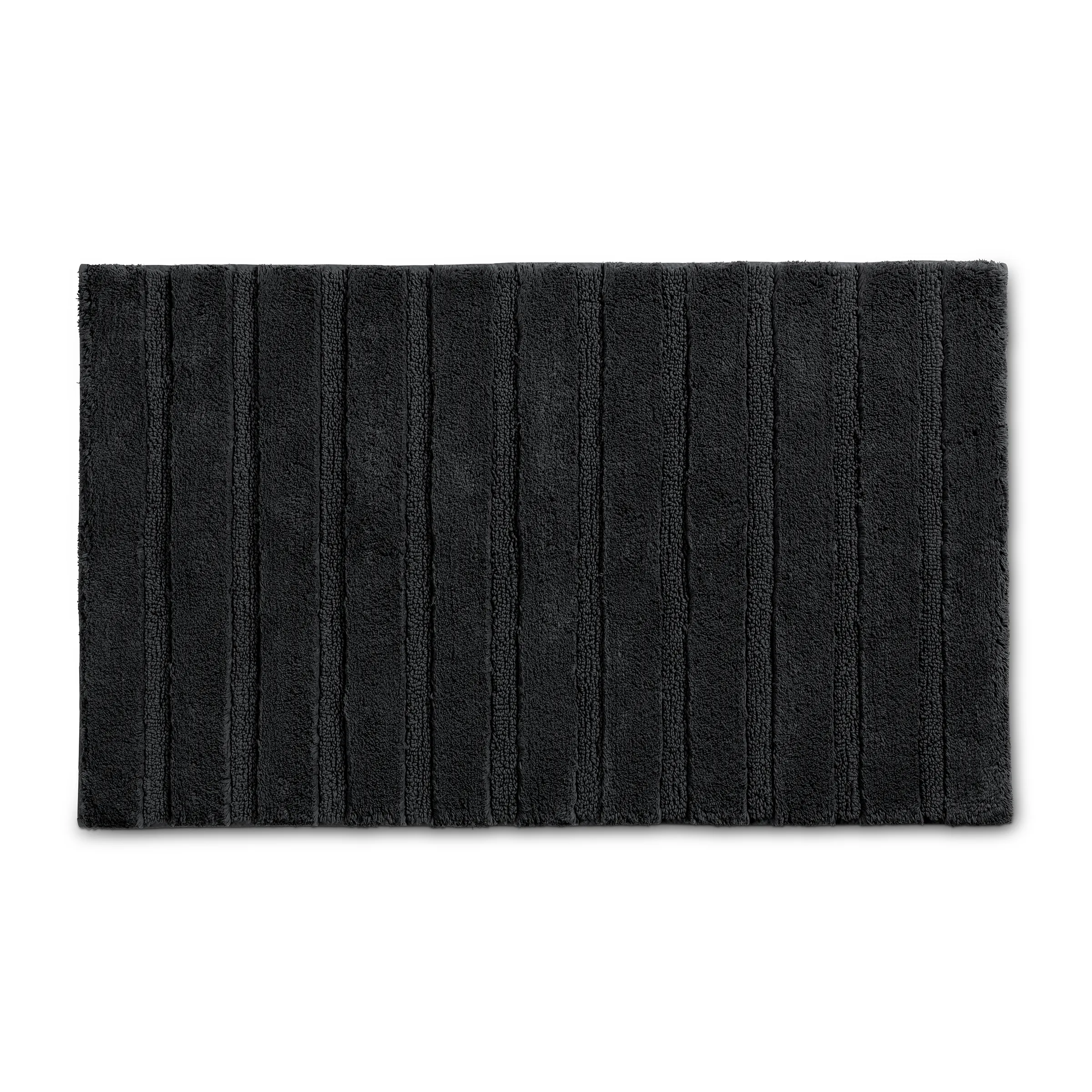 Schwarze Badmatte mit Rillen-Struktur rutschfest Schwarze Badmatte mit vertikalen Rillen und weicher Textur auf weißem Hintergrund