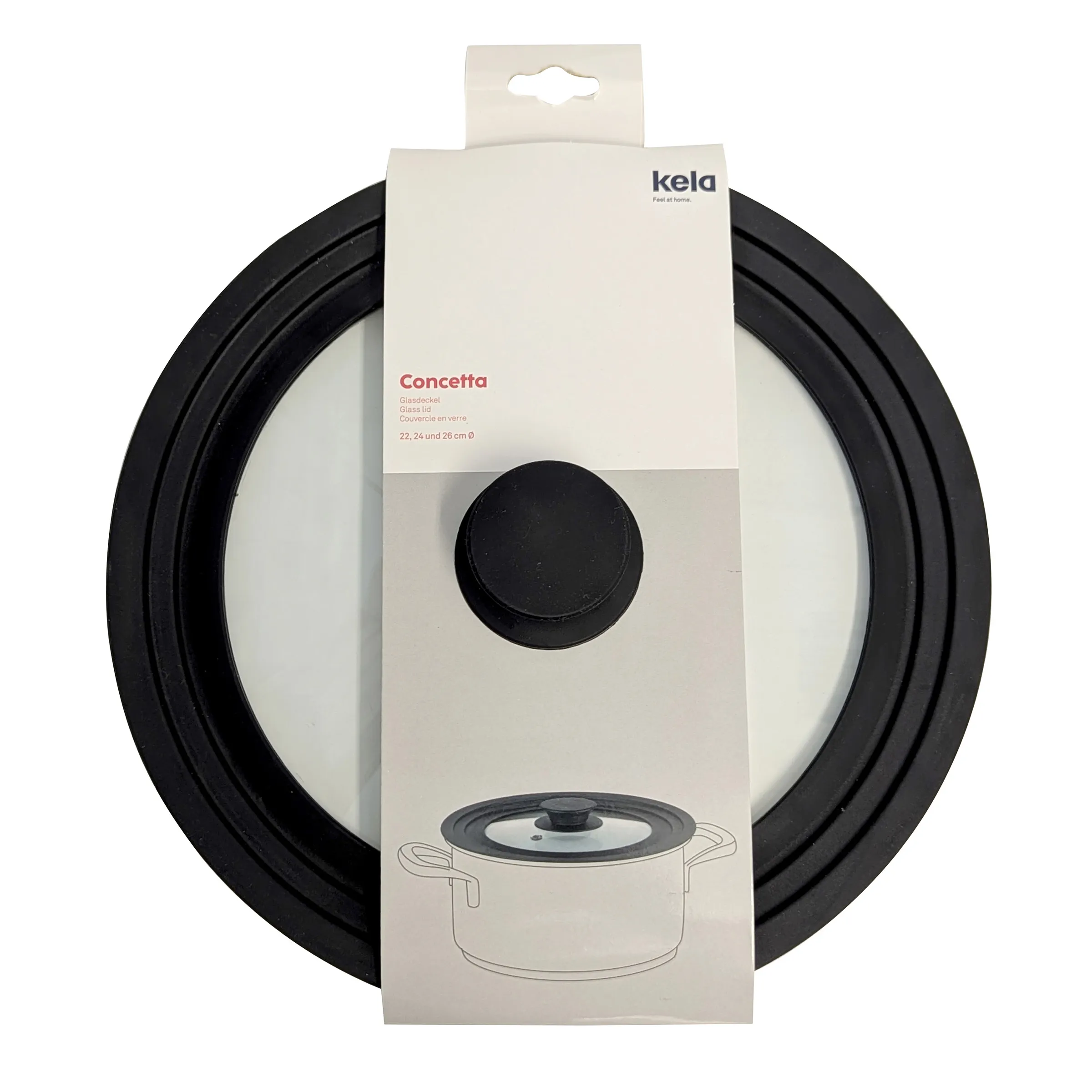 Kela Concetta Glasdeckel Set - Topfdeckel für Küche Kela Concetta Glasdeckel Set in Schwarz mit Verpackung, verschiedene Größen 22, 24 und 26 cm Durchmesser