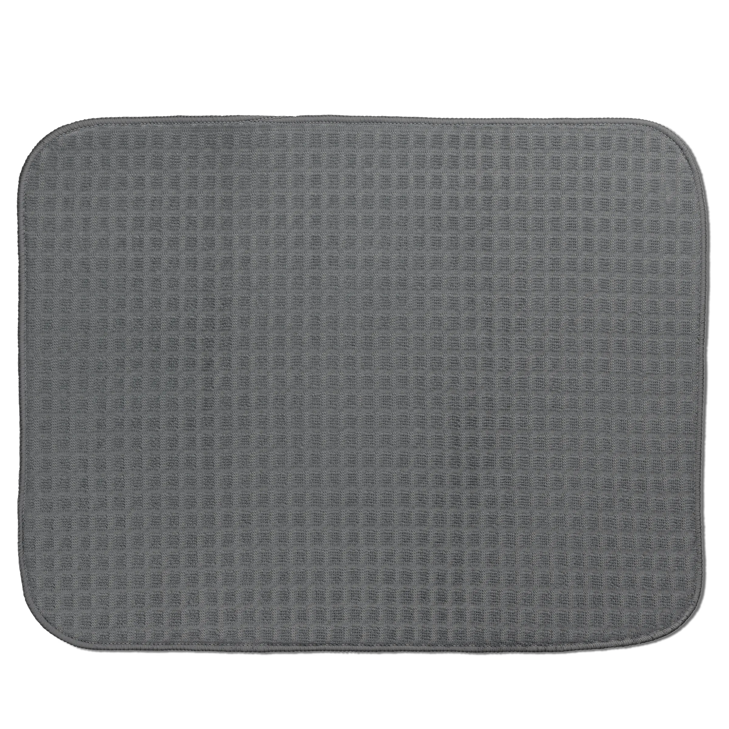 Graue Abtropfmatte Mikrofaser Waffelmuster für Küche Dunkelgraue rechteckige Abtropfmatte mit Waffelmuster-Textur auf weißem Hintergrund