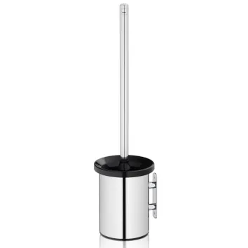 Brosse WC acier inoxydable avec couvercle noir et long manche, design moderne pour salle de bain