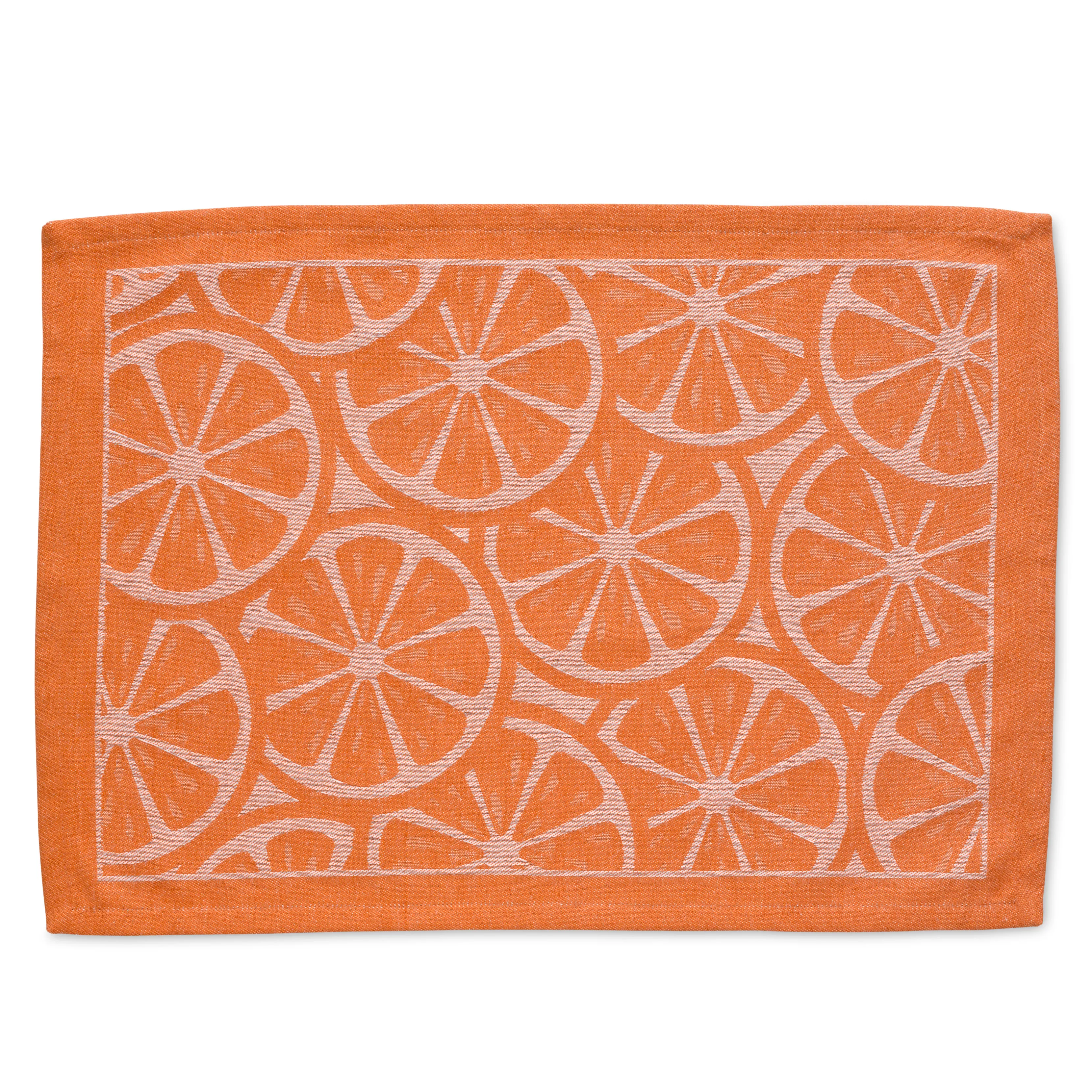 Serviette de bain orange avec motif de tranches de citron et tissage jacquard