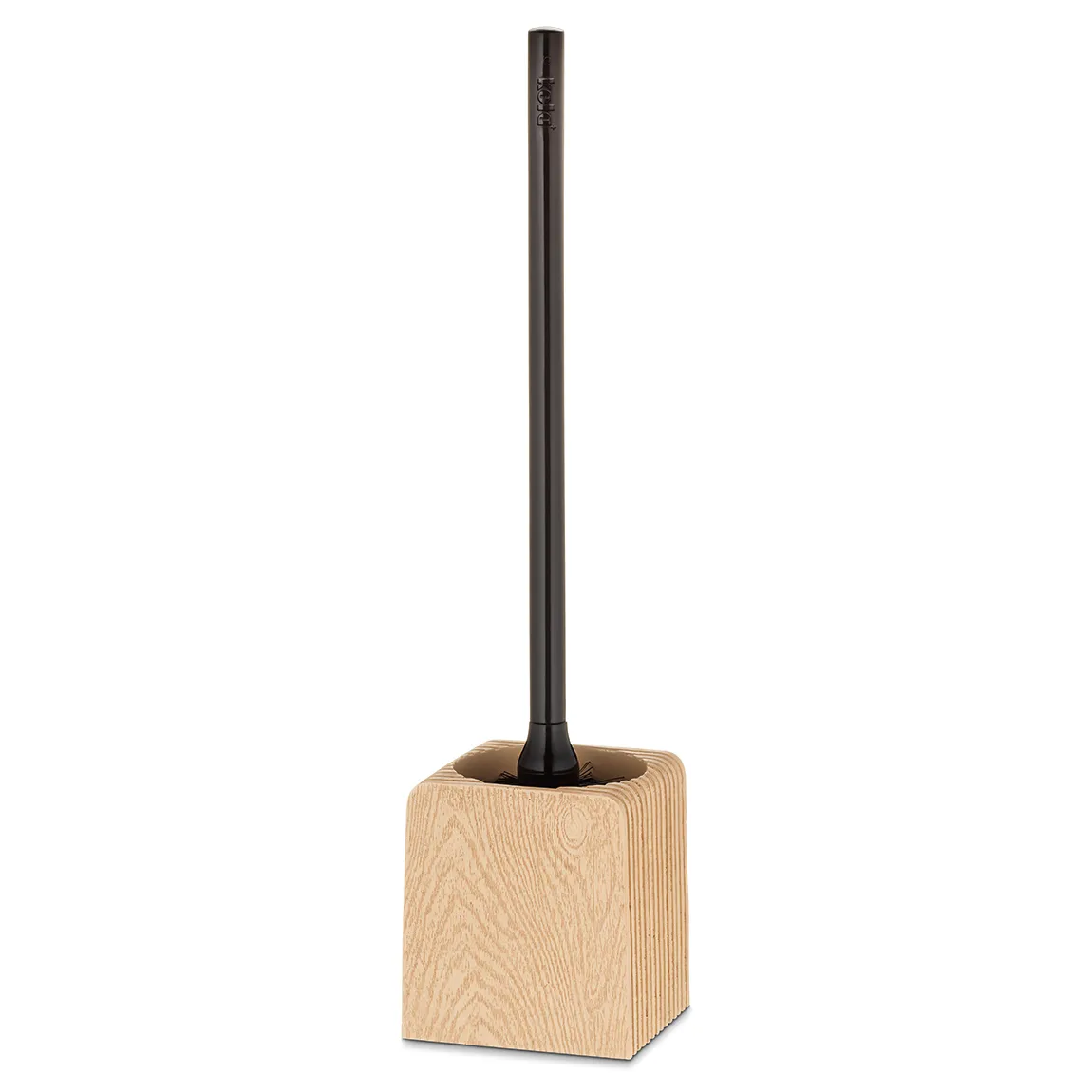 Toilettenbürste Holzsockel Design Toilettenbürste mit Holzsockel aus hellem Holz und schwarzem Griff und Bürstenkopf