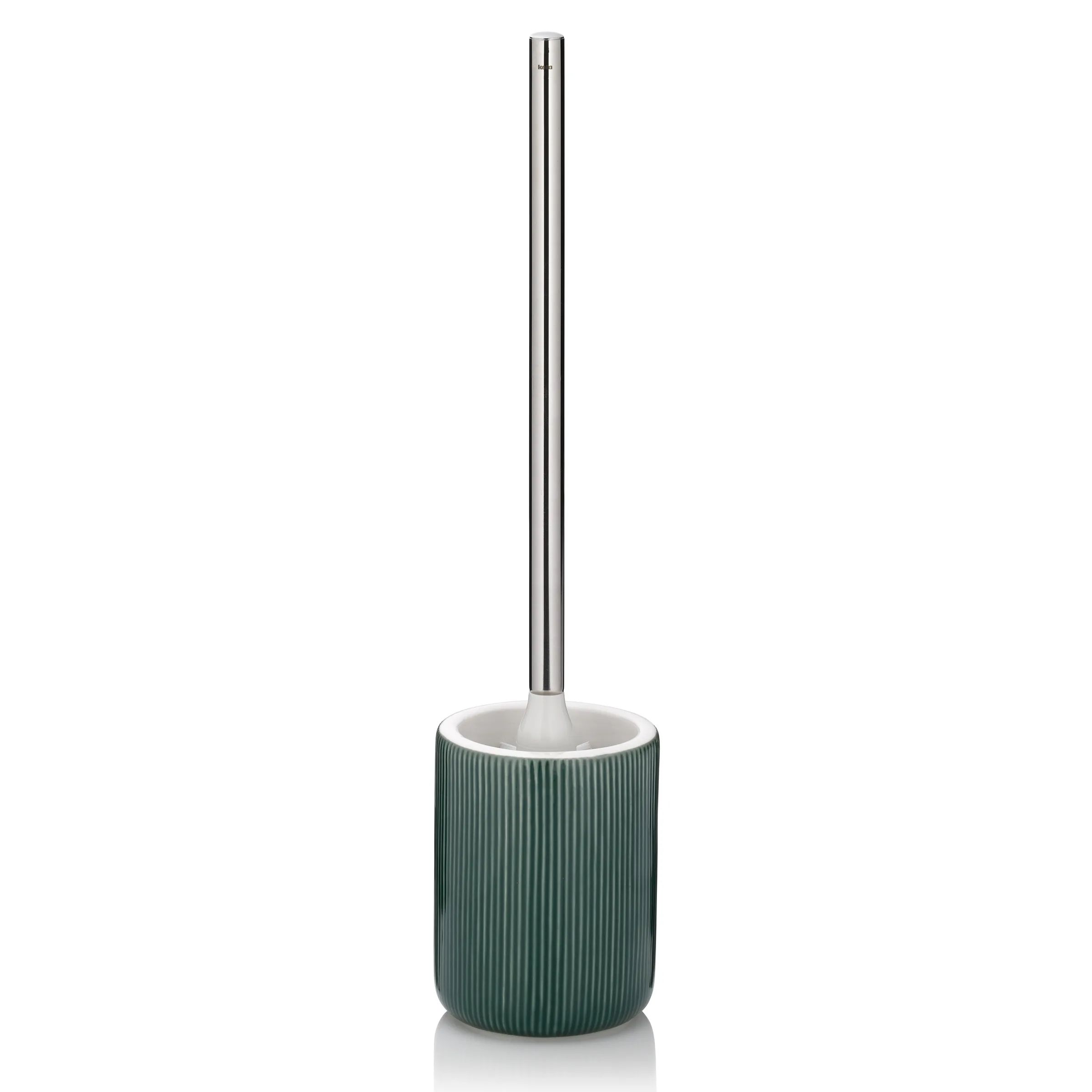 Toilettenbürste grün mit Halter - modernes Badezimmer Accessoire Grüne Toilettenbürste mit strukturiertem Griff und langem Metallstiel in modernem Design