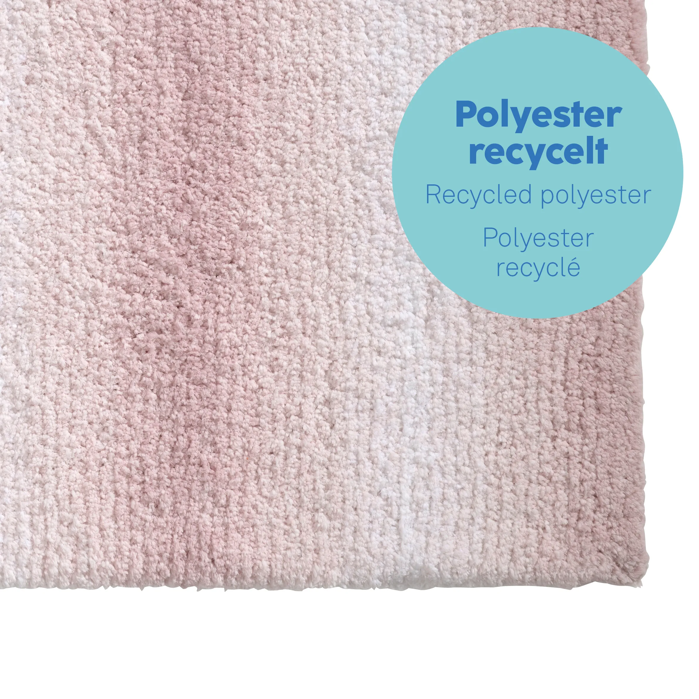 Recycelter Polyester Kissenbezug - Nachhaltiges Textil Rosa Kissenbezug aus recyceltem Polyester mit texturierter Oberfläche und Kennzeichnung des nachhaltigen Materials