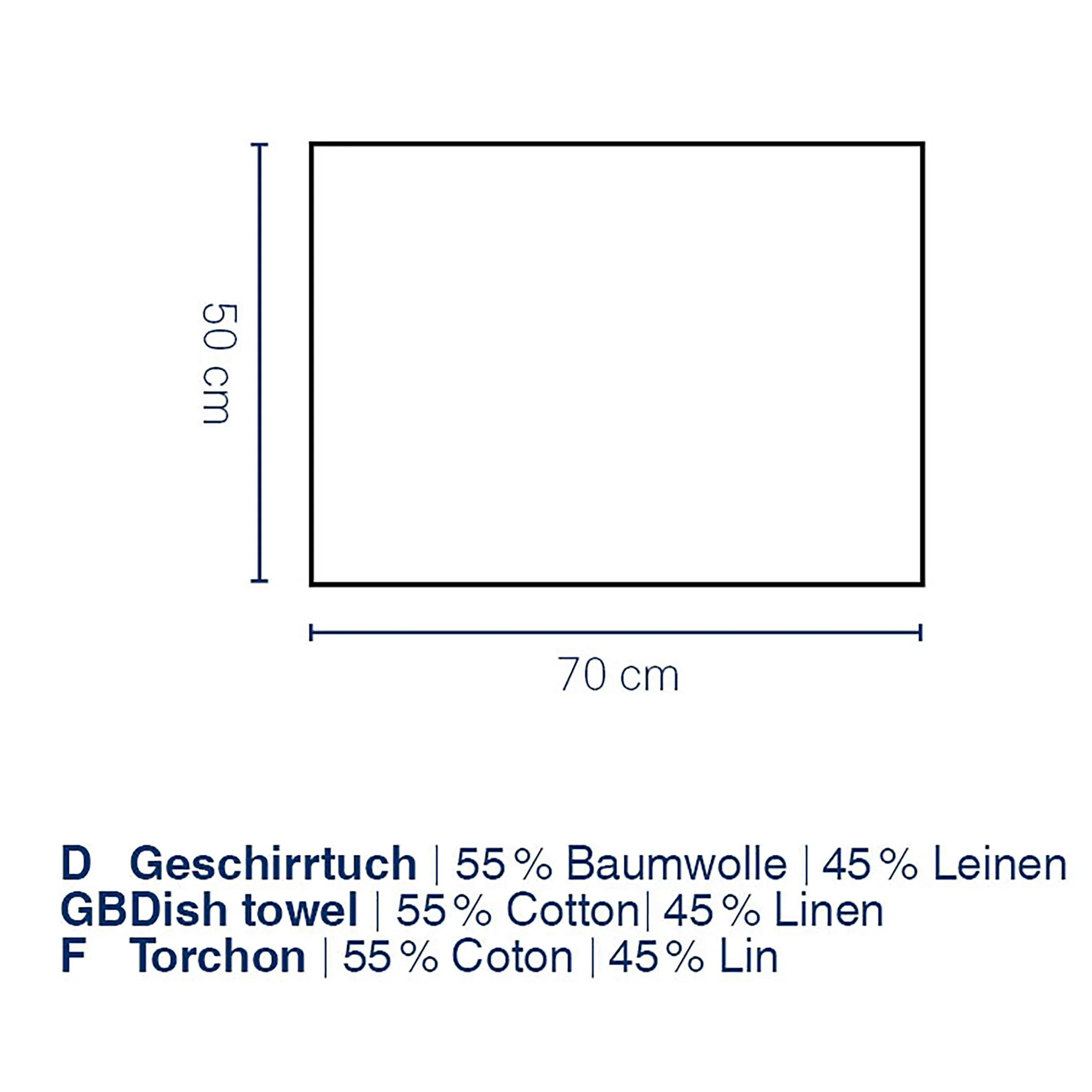 Geschirrtuch 70x50 cm - Baumwolle Leinen Mix Geschirrtuch mit Abmessungen: 70 cm Breite und 50 cm Höhe. Material: 55% Baumwolle, 45% Leinen.