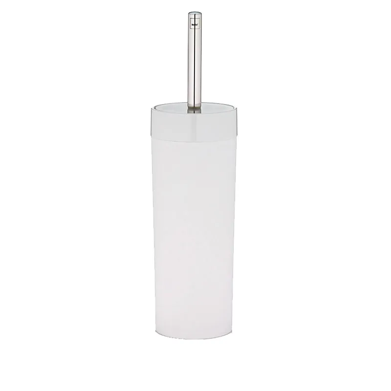 Toilettenbürste weiß mit langem Stiel Weiße Toilettenbürste mit langem Stiel und silbernem Bürstenkopf in zylindrischer Form