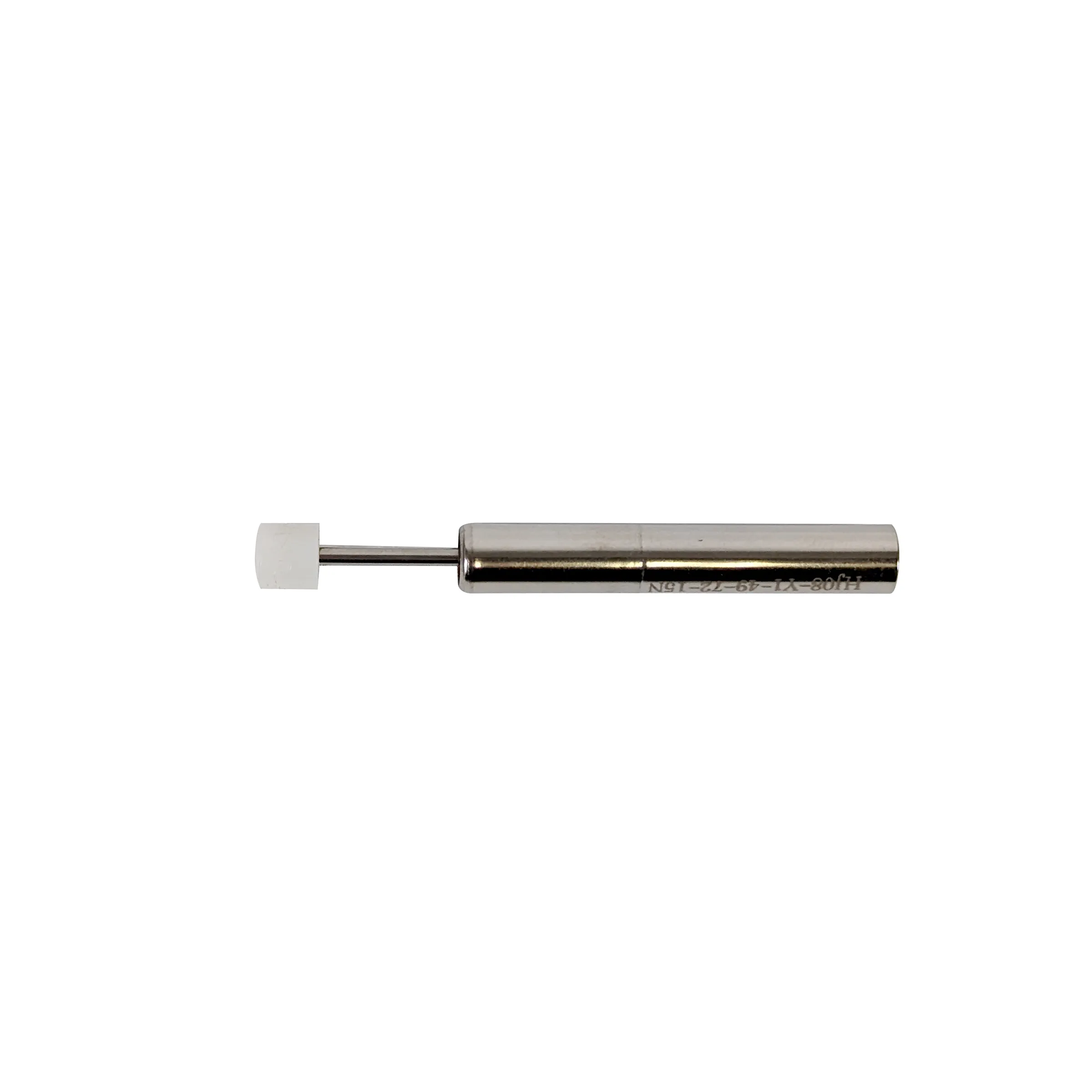 Metallfräser mit Kunststoffspitze - Präzisionswerkzeug für Dentalfräsmaschinen Metallfräser mit zylindrischer Form und weißer Kunststoffspitze auf weißem Hintergrund