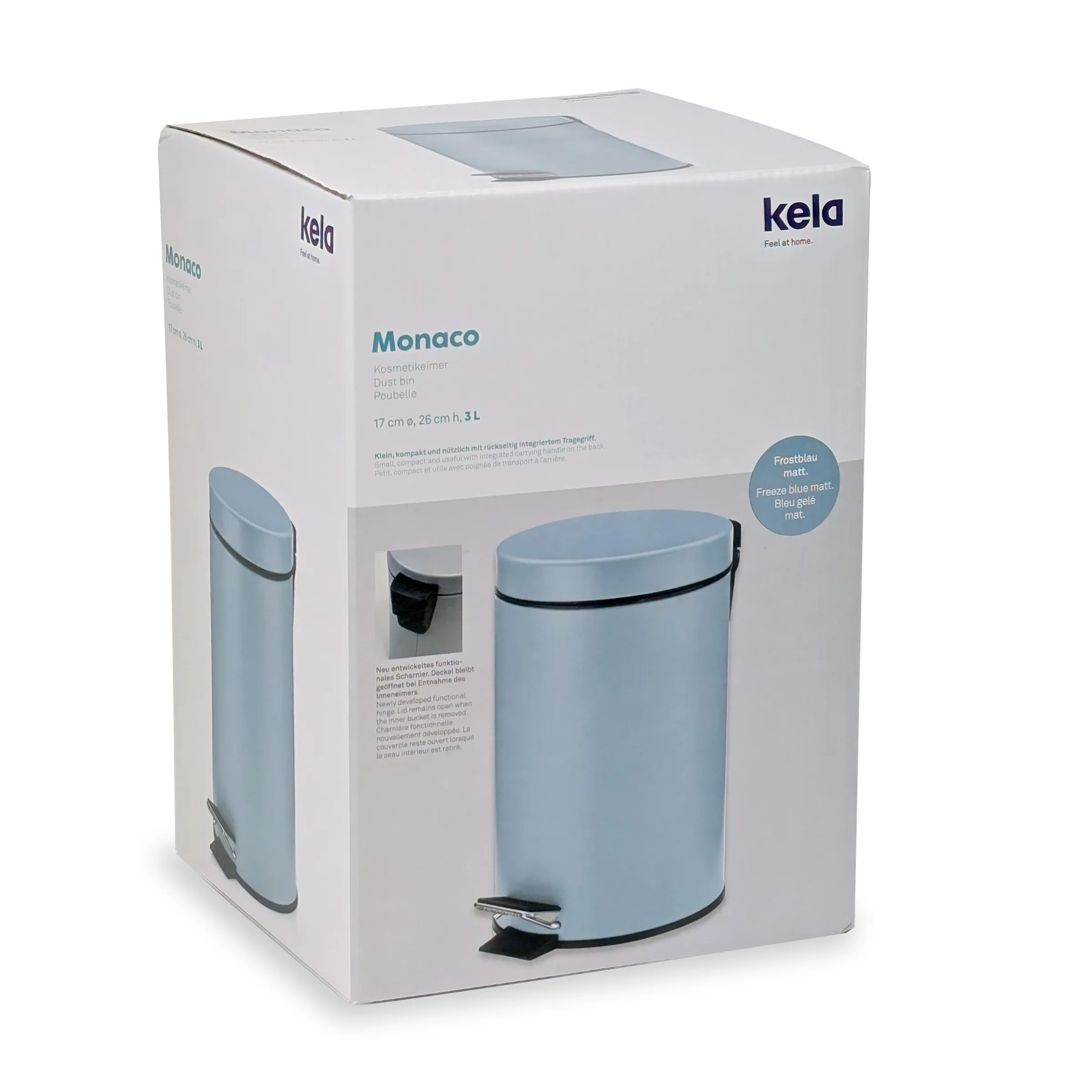 Kela Monaco Kosmetikeimer Frostblau 3L Kela Monaco Kosmetikeimer in Frostblau matt mit 3-Liter-Fassungsvermögen, 17 cm x 26 cm, in Originalverpackung