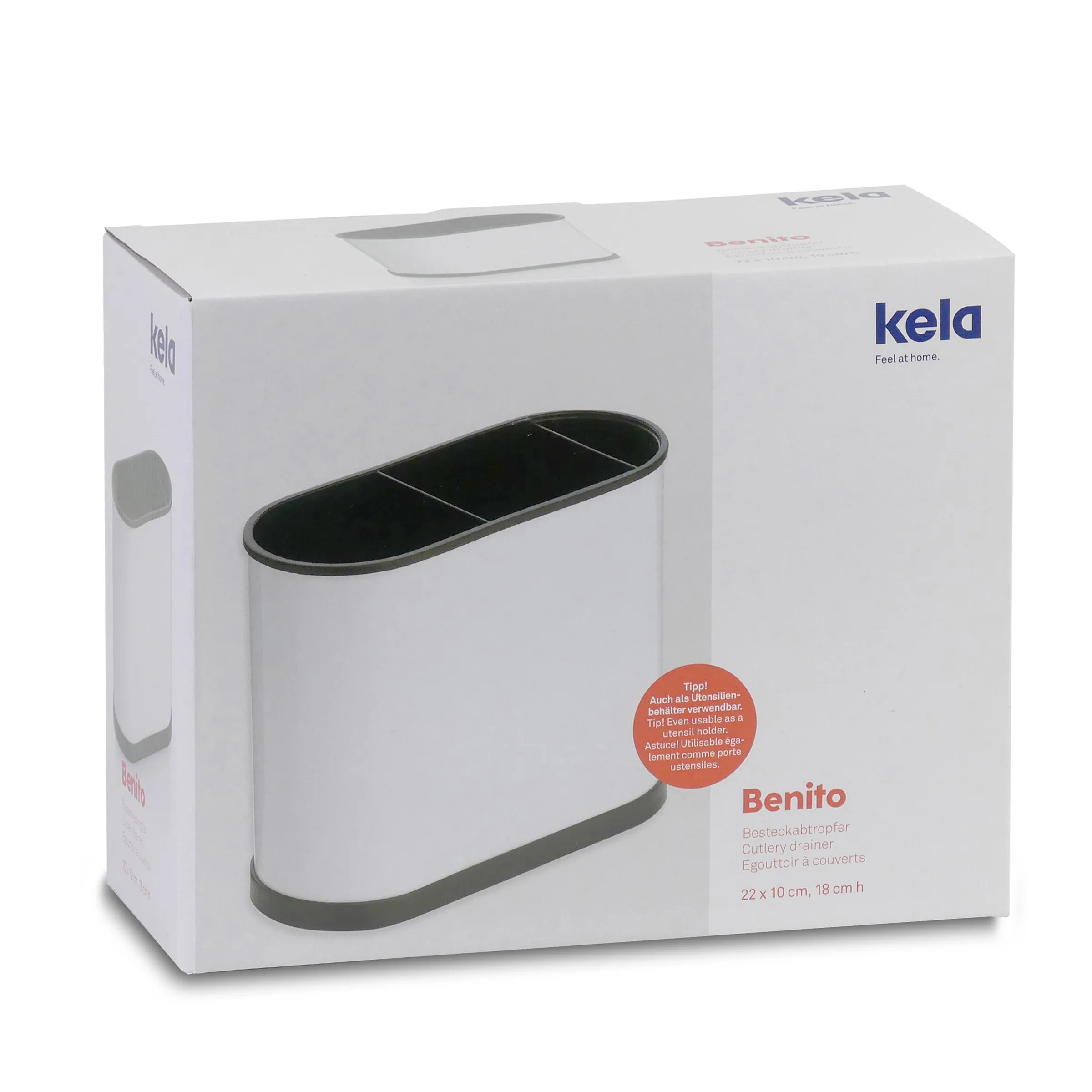 Kela Benito Besteckabtropfer in weiß mit schwarzem Einsatz, oval, 22x10 cm, in Verpackung