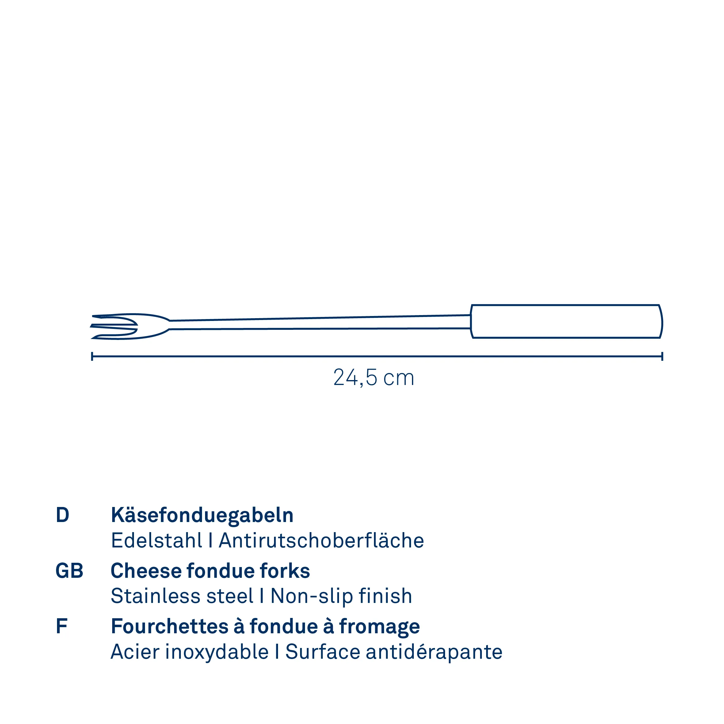 Käsefonduegabel aus Edelstahl mit Antirutschoberfläche, 24,5 cm lang, mit Gabel und Griff