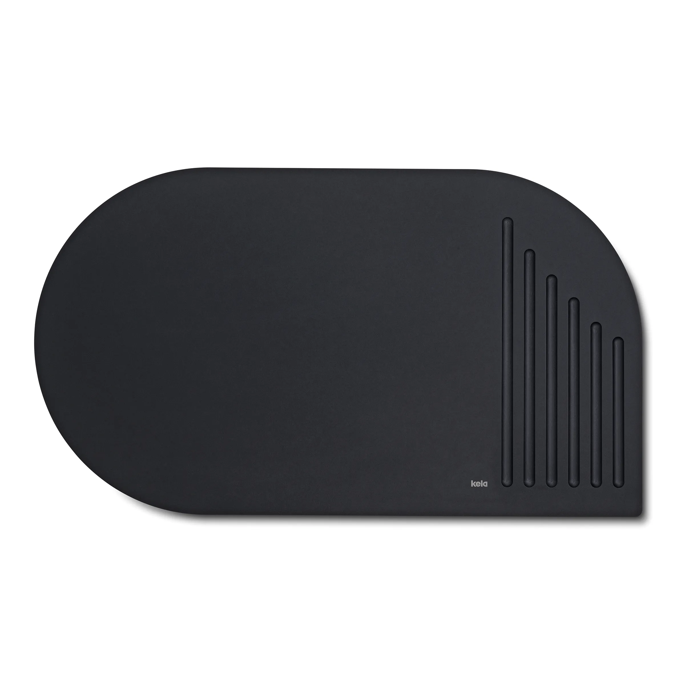 Kela Tischset Schwarz mit Rillen - Moderne Platzdeckchen Oval Schwarze ovale Kela Tischset-Unterlage mit strukturierten Rillen auf der rechten Seite