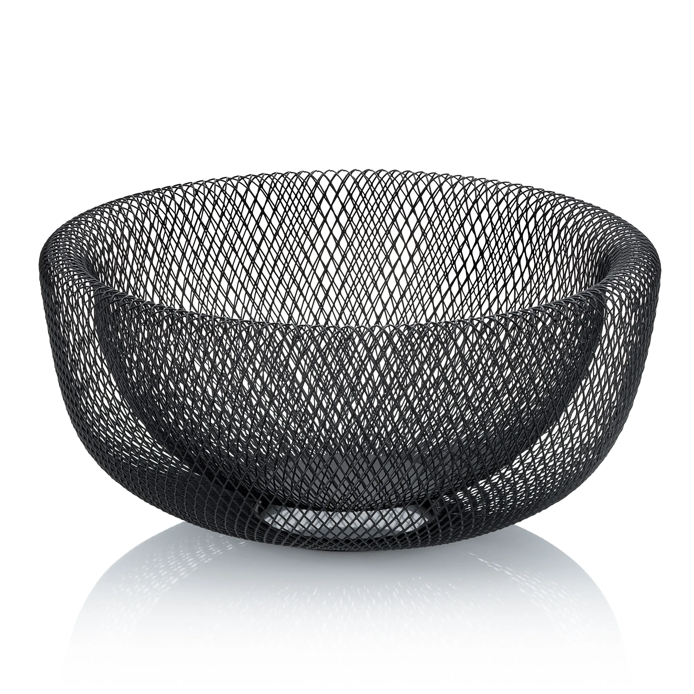 Moderne Mesh-Schale Schwarz Design-Behälter Schwarze Mesh-Schale aus Metall mit geometrischem Gittermuster und breitem Rand