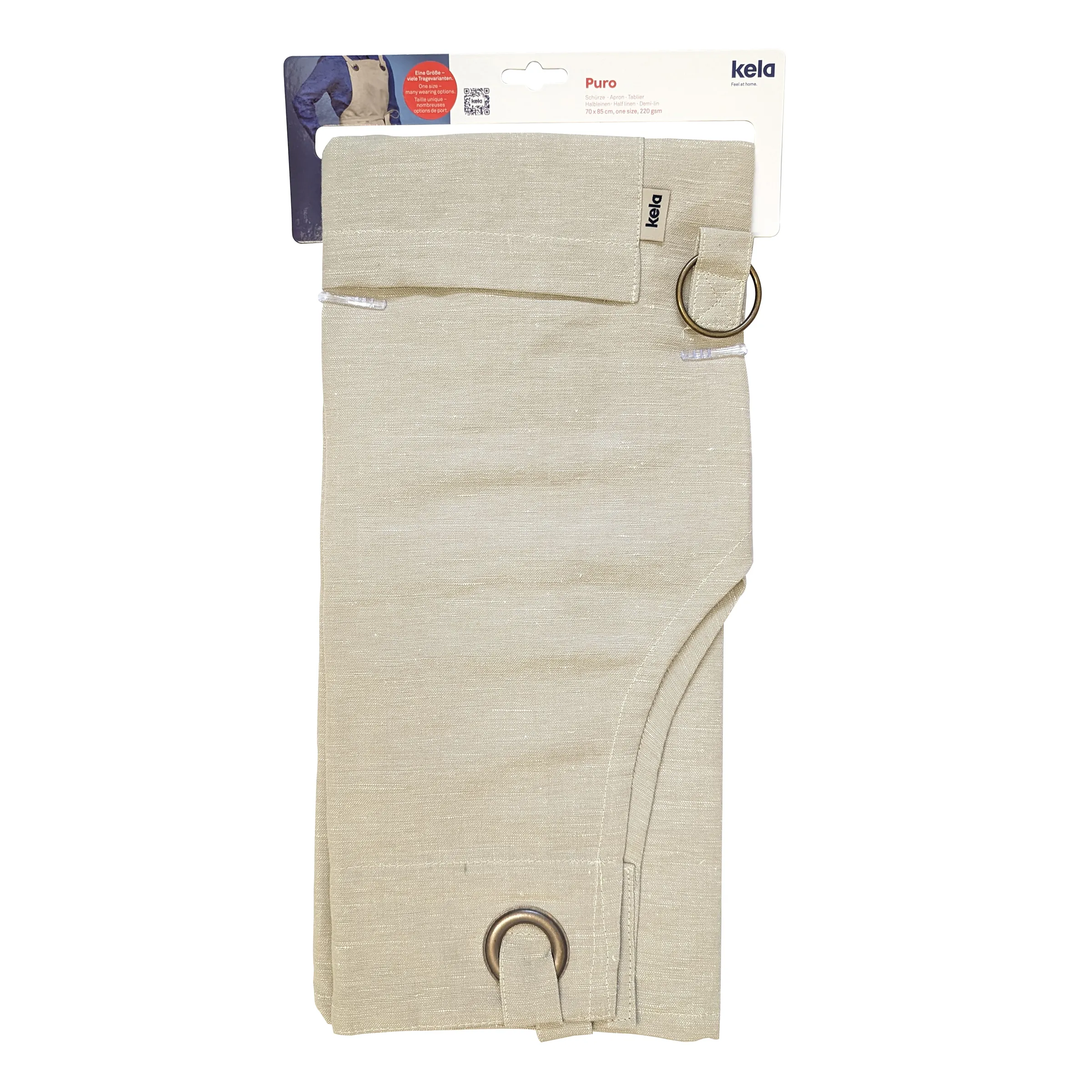 Kela Puro Wickelbörse aus Leinen in Beige mit Metallringen und Klettverschluss