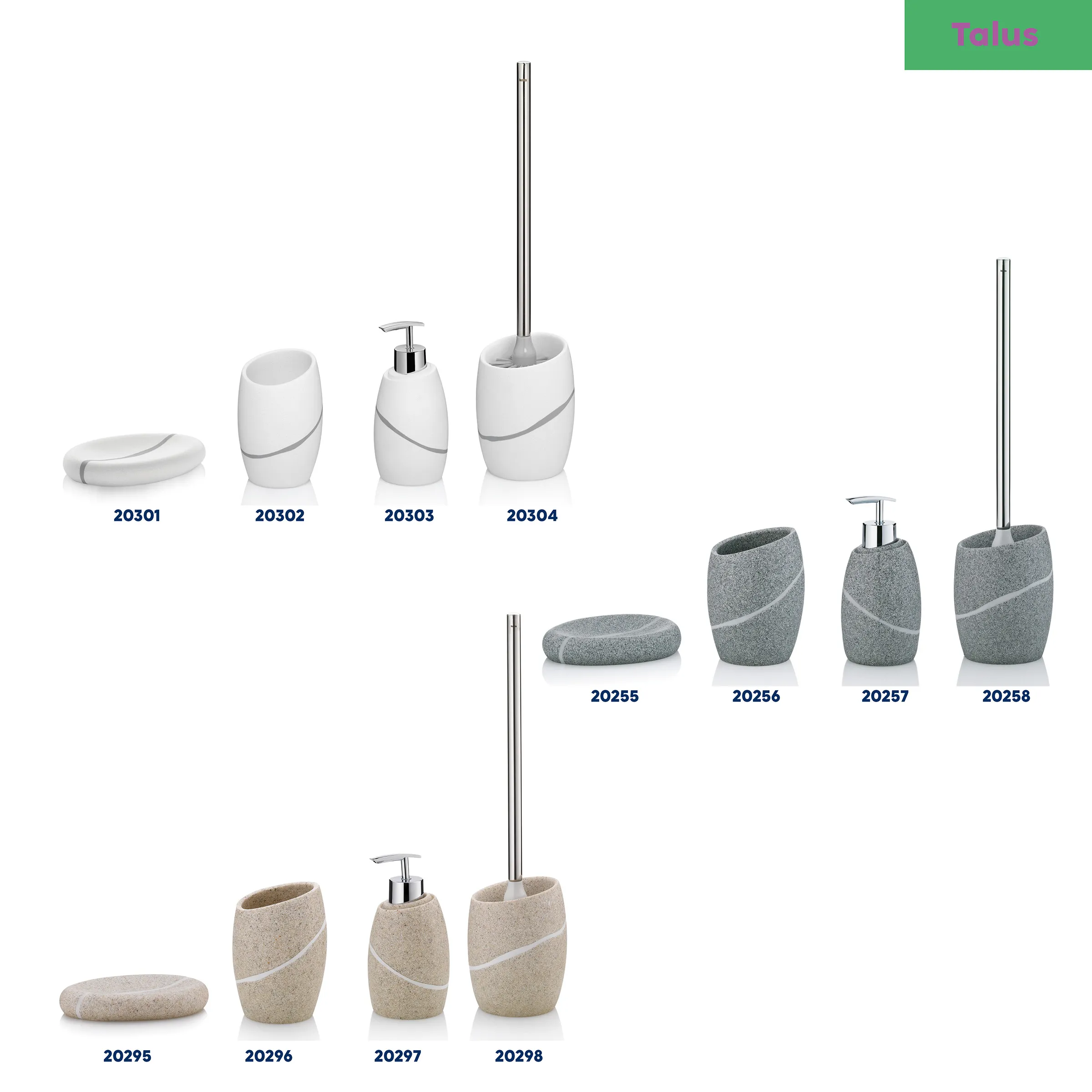 Talas Badezimmer Accessoires Set - Keramik Seifenspender Toilettenbürste Talas Badezimmer-Accessoires Kollektion mit weißen, grauen und beigen Keramik-Sets inklusiv Seifenspender und Toilettenbürsten