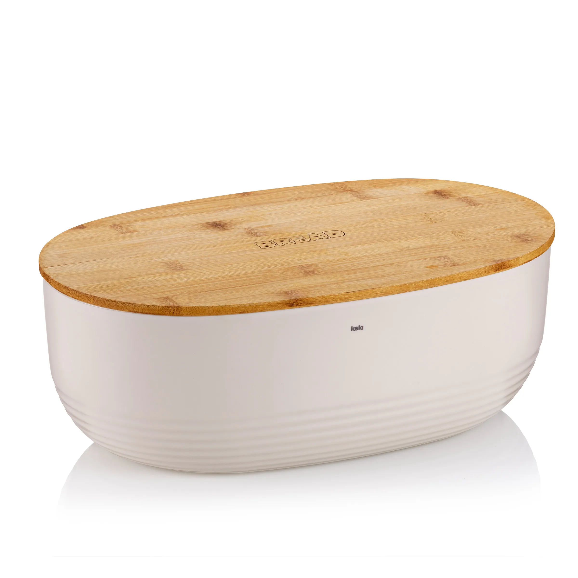 Brotbox Keramik mit Bambusdeckel - Aufbewahrungsbehälter Ovale Brotbox aus weißer Keramik mit bambusdeckel und kela-Branding, modernes Design