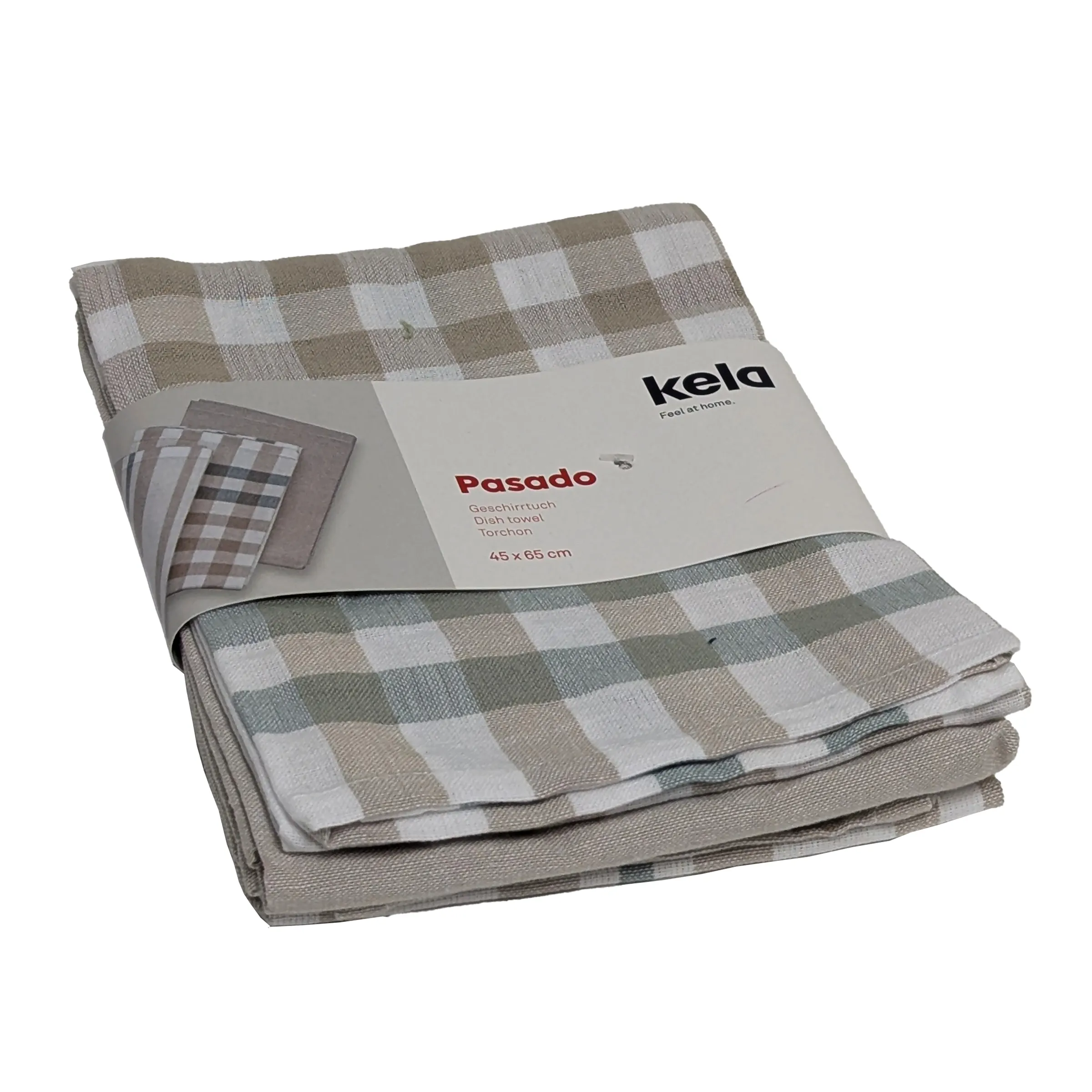 Kela Pasado Geschirrtücher Karo beige-weiß 45x65 cm Küchentücher Kela Pasado Geschirrtücher in Karomuster, beige-weiß kariert, 45x65 cm, gestapelt mit Verpackung