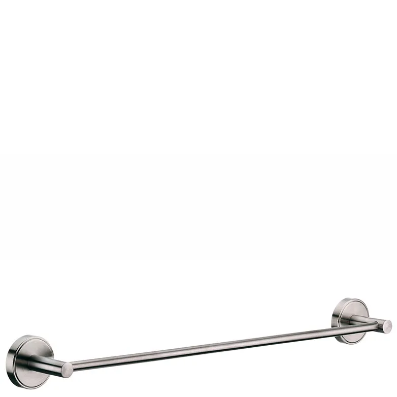 Edelstahl Handtuchstange modern Design Modernes Edelstahl-Handtuchstangen-Set mit zwei runden Wandrosetten und horizontal verlaufender Stange