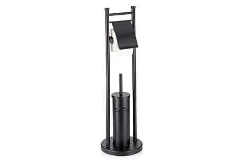 Schwarzer Standaschenbecher mit Toilettenbürste und Papierhalter in modernem Design
