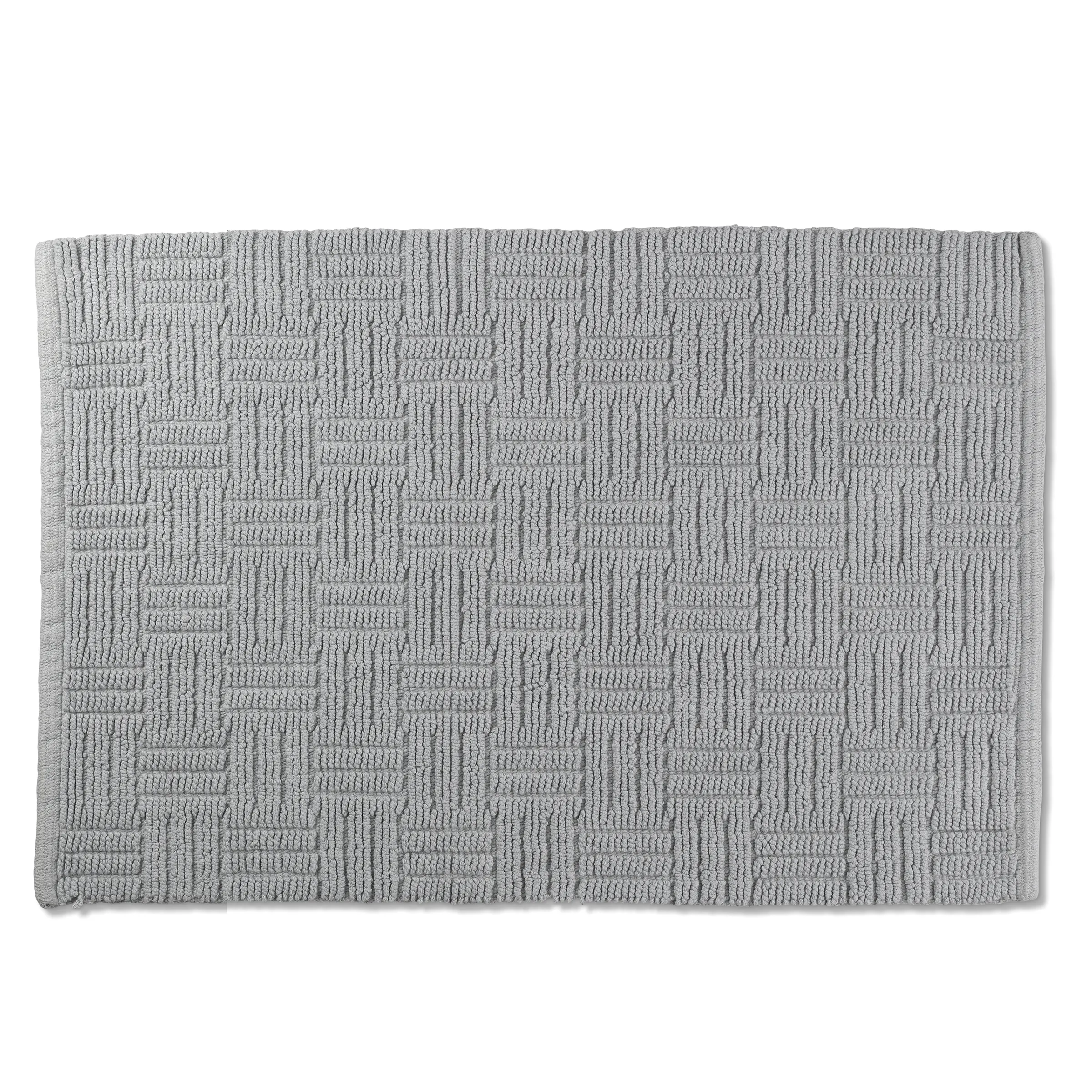 Grauer Baumwoll-Teppich mit geometrischem Muster Grauer Baumwollteppich mit geometrischem Muster und strukturierter Oberfläche, rechteckiges Flachgewebe.