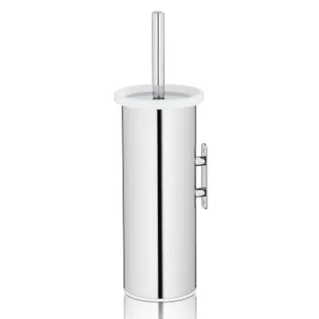 Brosse WC en acier inoxydable avec couvercle blanc et support mural