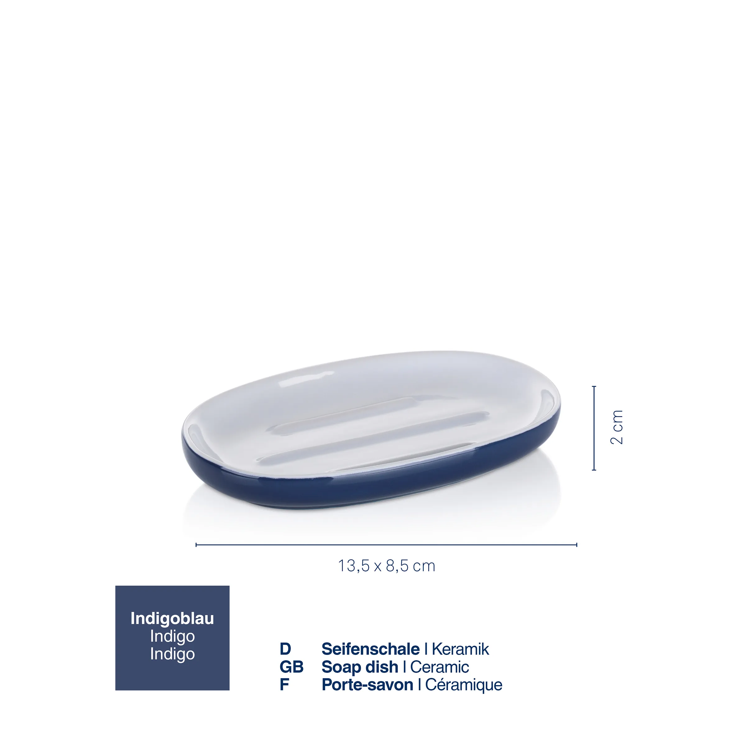 Seifenschale Keramik Indigoblau - Badaccessoires Indigoblau Seifenschale aus Keramik mit ovaler Form, 13,5 x 8,5 cm, 2 cm Höhe