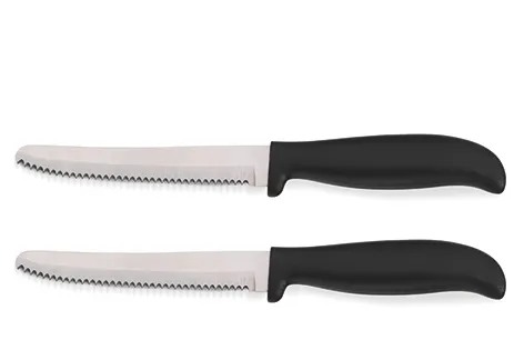 Brotmesser Set - Professionelle Küchenmesser mit Sägezahn Zwei Brotmesser mit gezahnten Klingen und schwarzen Griffen nebeneinander angeordnet