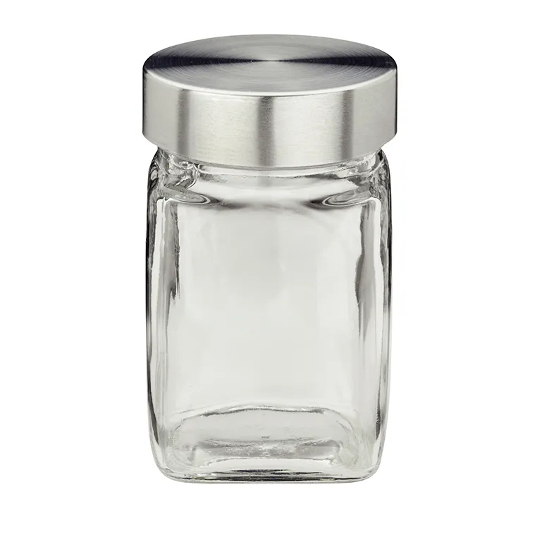 Glasgefäß mit Edelstahldeckel - Lagerglas Leeres Glasgefäß mit Metalldeckel aus Edelstahl, quadratische Form, transparent und luftdicht verschließbar