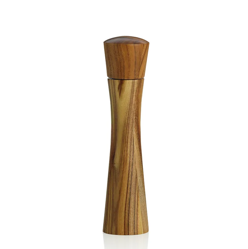 Holzpfeffermühle - Klassische Gewürzmühle aus Holz Holzpfeffermühle aus Holz mit konischer Form und dunklem Griff oben