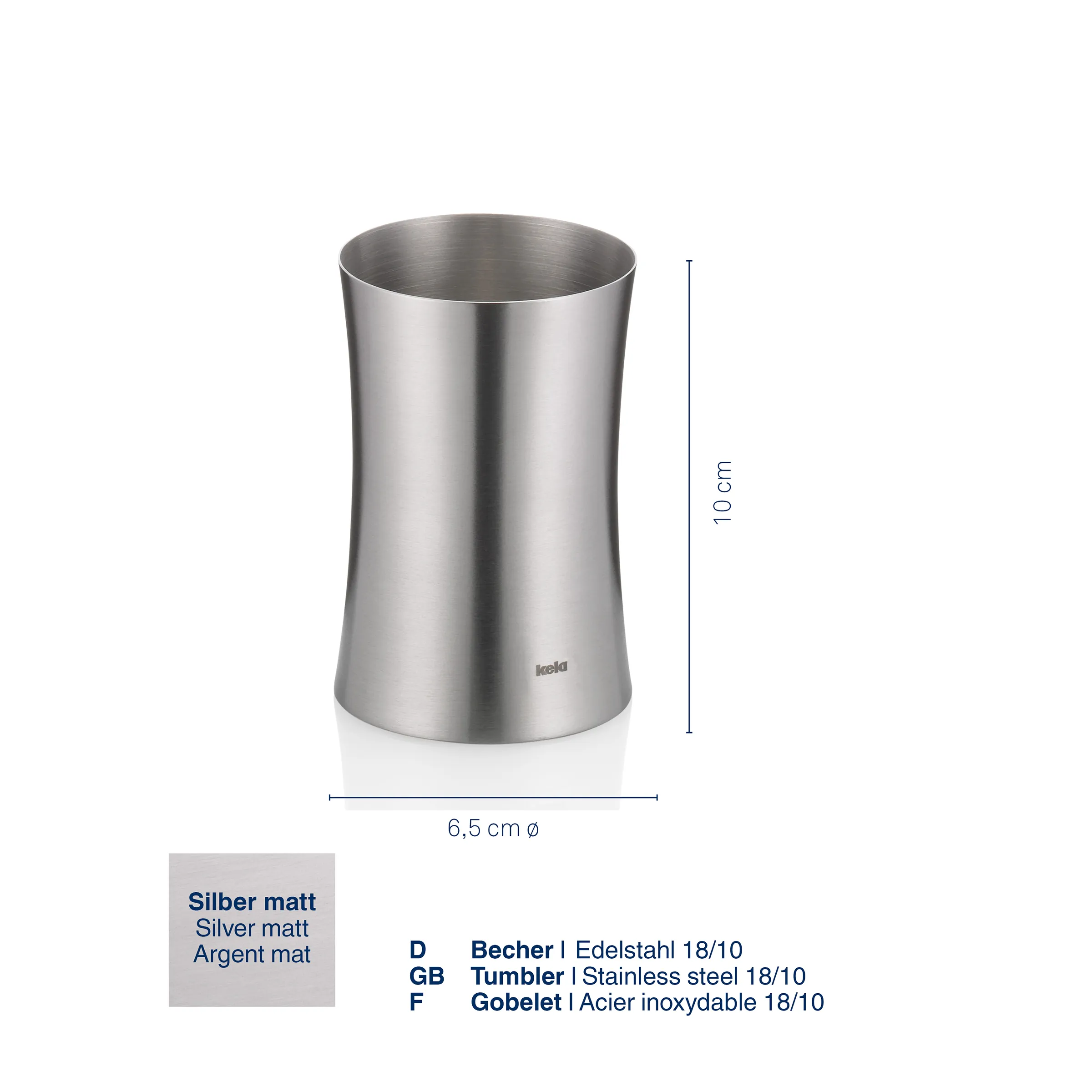 Edelstahl Tumbler 18/10 - Premium Trinkbecher silber matt Edelstahl Tumbler 10cm Höhe, 6,5cm Durchmesser, silber matt, mit Maßangaben und Produktdetails