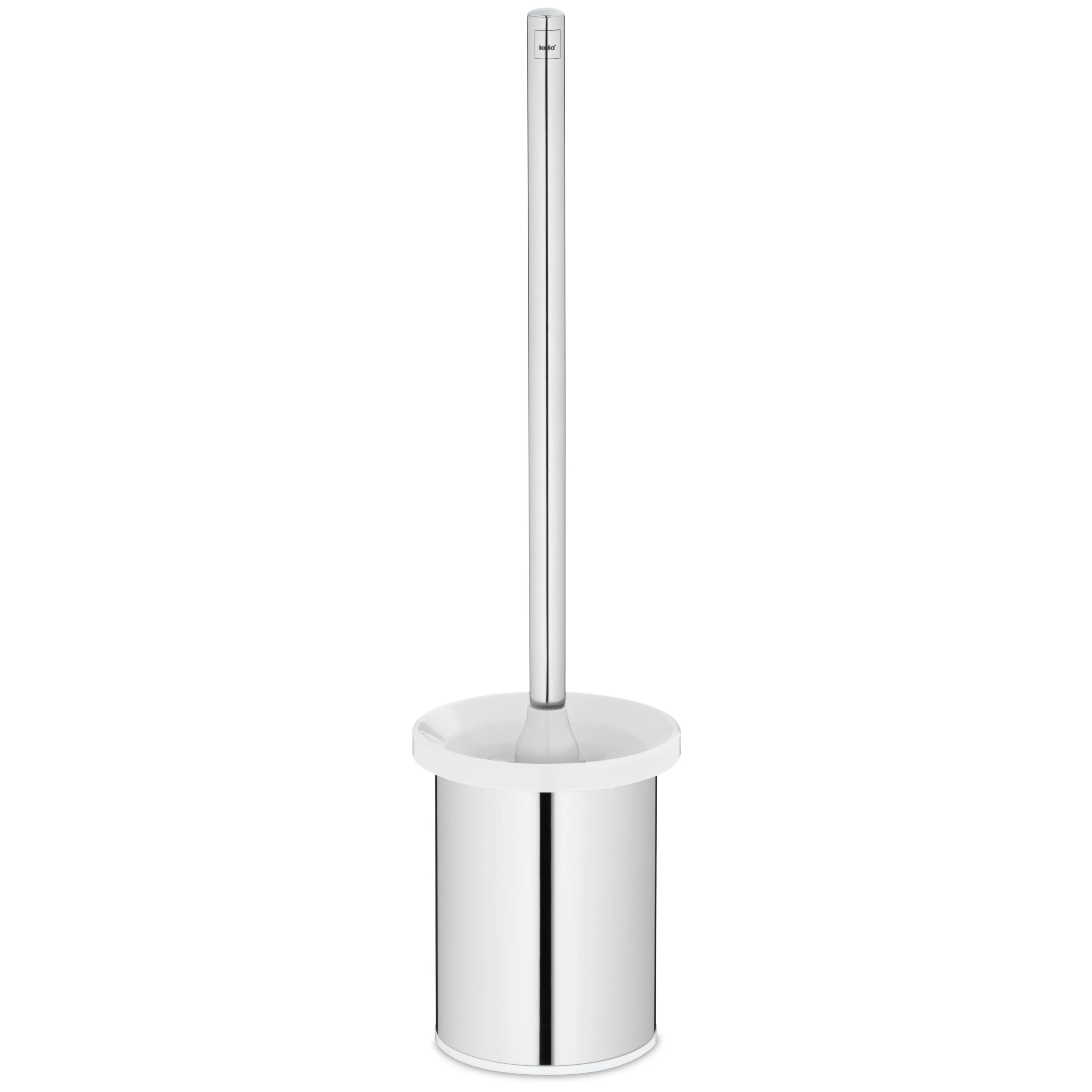 Brosse WC avec support – Accessoire de salle de bain hygiénique Brosse de toilette blanche avec tige fine en acier inoxydable et récipient cylindrique à rayure noire