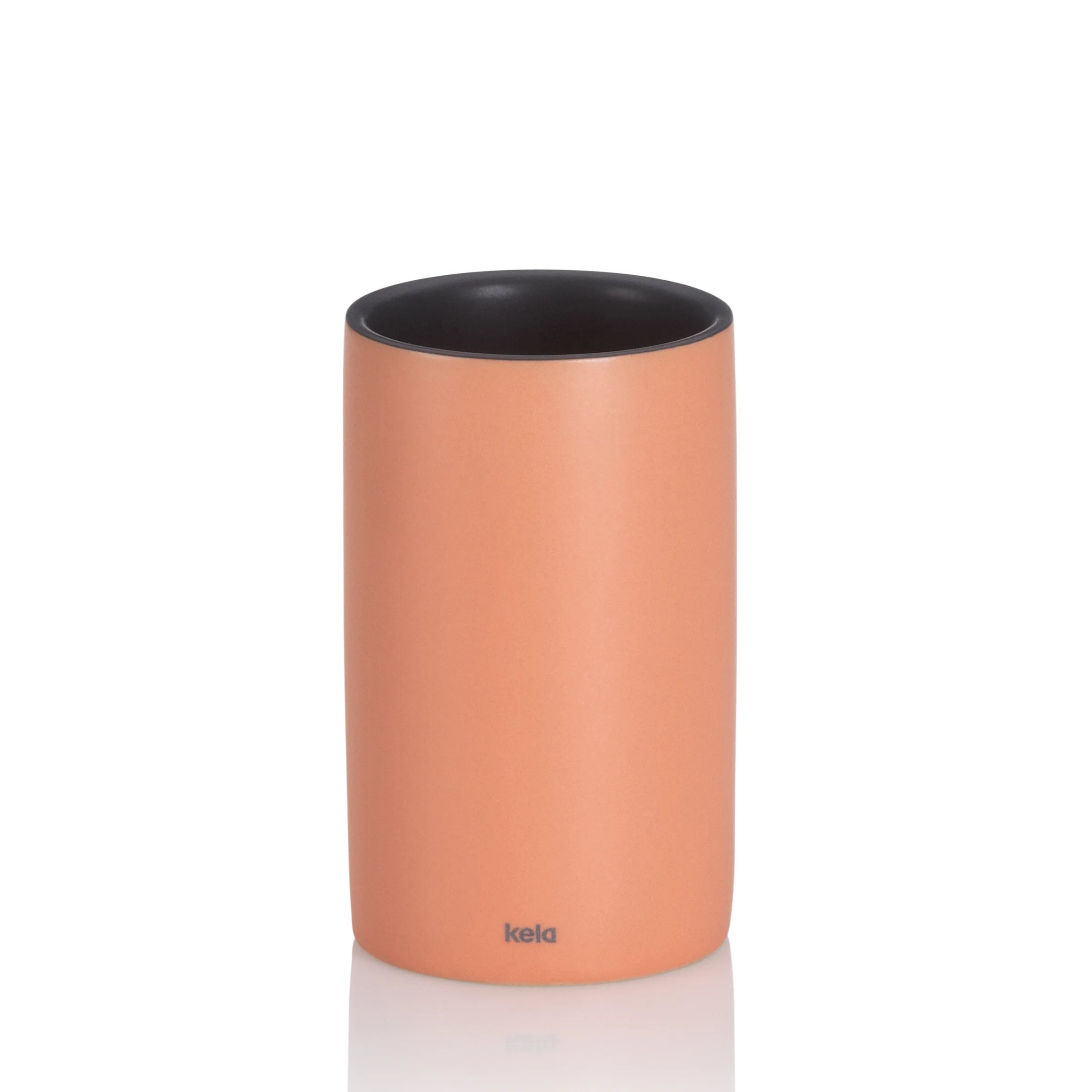 Kela Zahnputzbecher apricot-schwarz - moderner Zahnbürstenhalter Badezimmer Kela Zahnputzbecher in apricot-schwarz, zylindrische Form mit matter Oberfläche auf weißem Hintergrund