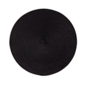 Runde schwarze Tischset oder Platzset aus Flechtmaterial mit konzentrischen Kreisen