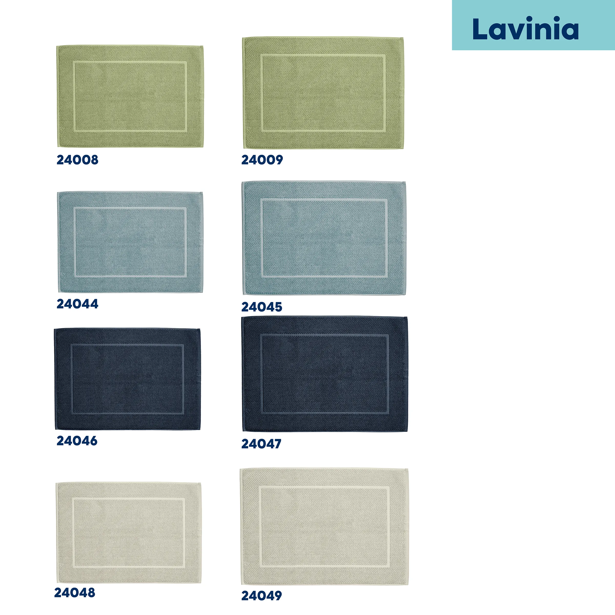 Lavinia Badteppiche Kollektion - Badezimmerteppiche verschiedene Farben Lavinia Badteppich-Kollektion mit 8 verschiedenen Modellen in Grün, Blau und Schwarz mit Bordürendesign
