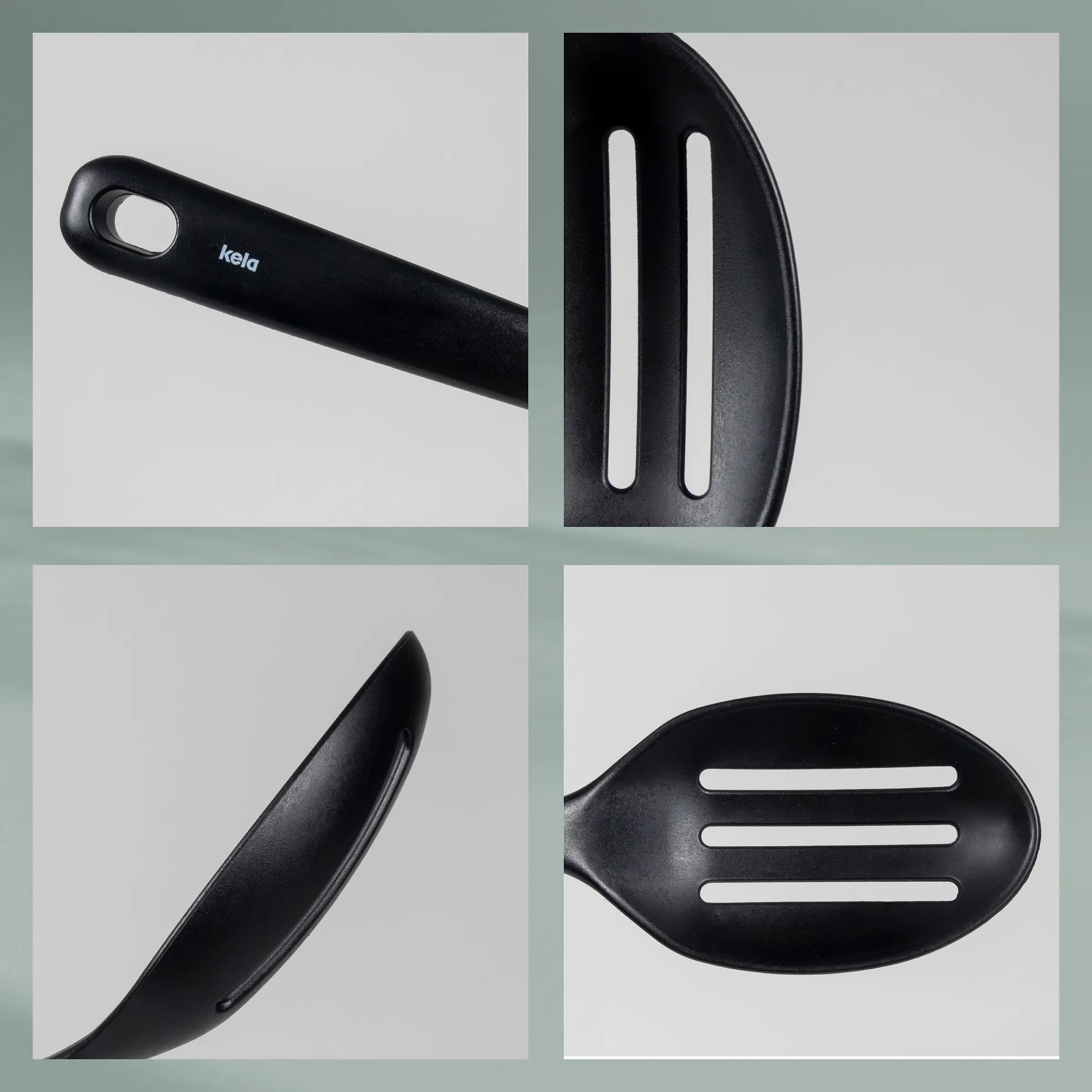 Kela Küchenhelfer Set - Silikon Küchenwerkzeuge schwarz Schwarze Kela Küchenutensilien Set mit Spatel, Schaufel und Löffel mit weißen Griffdetails